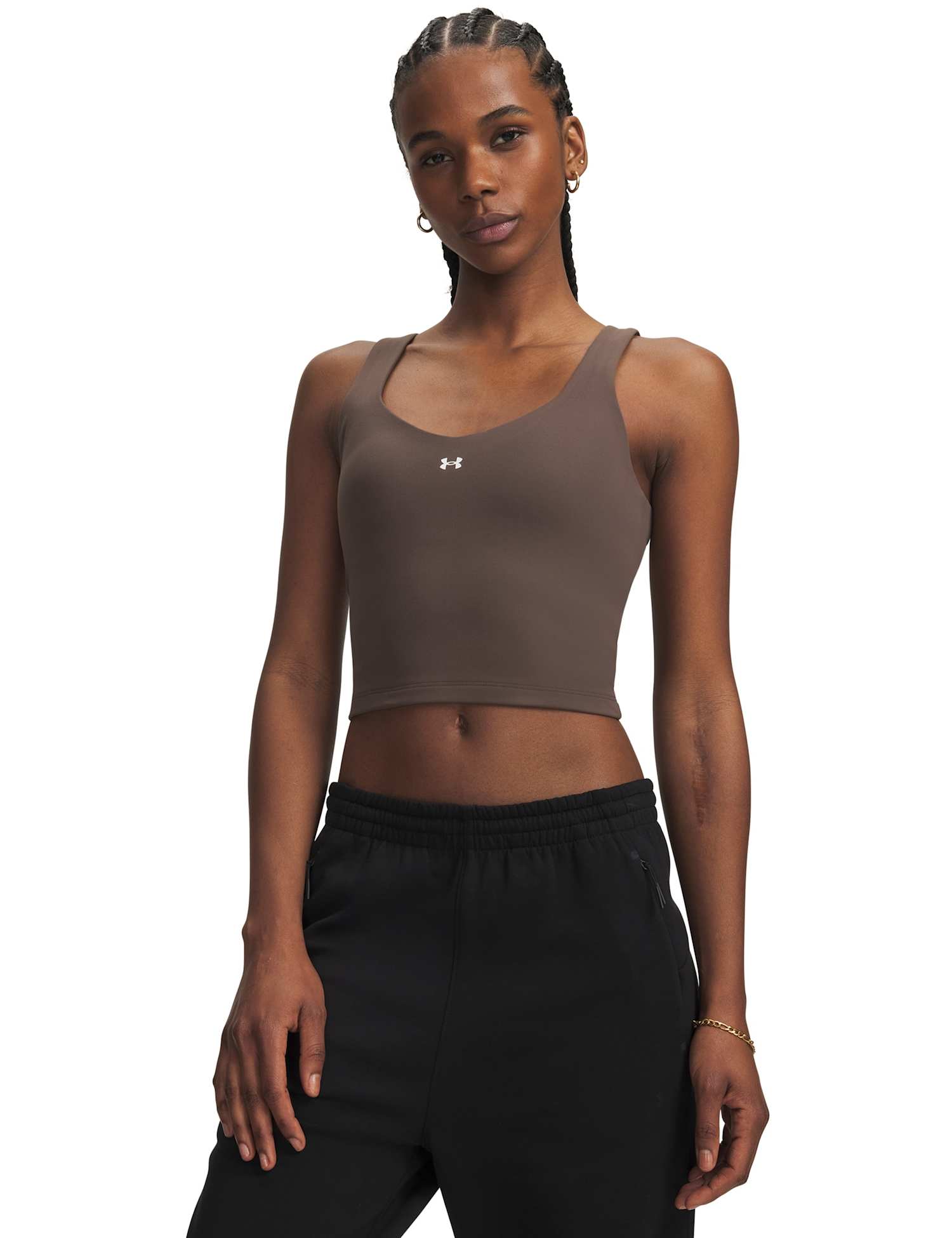 Under Armour Motion Fitted Crop Vest Tank Top Taupe