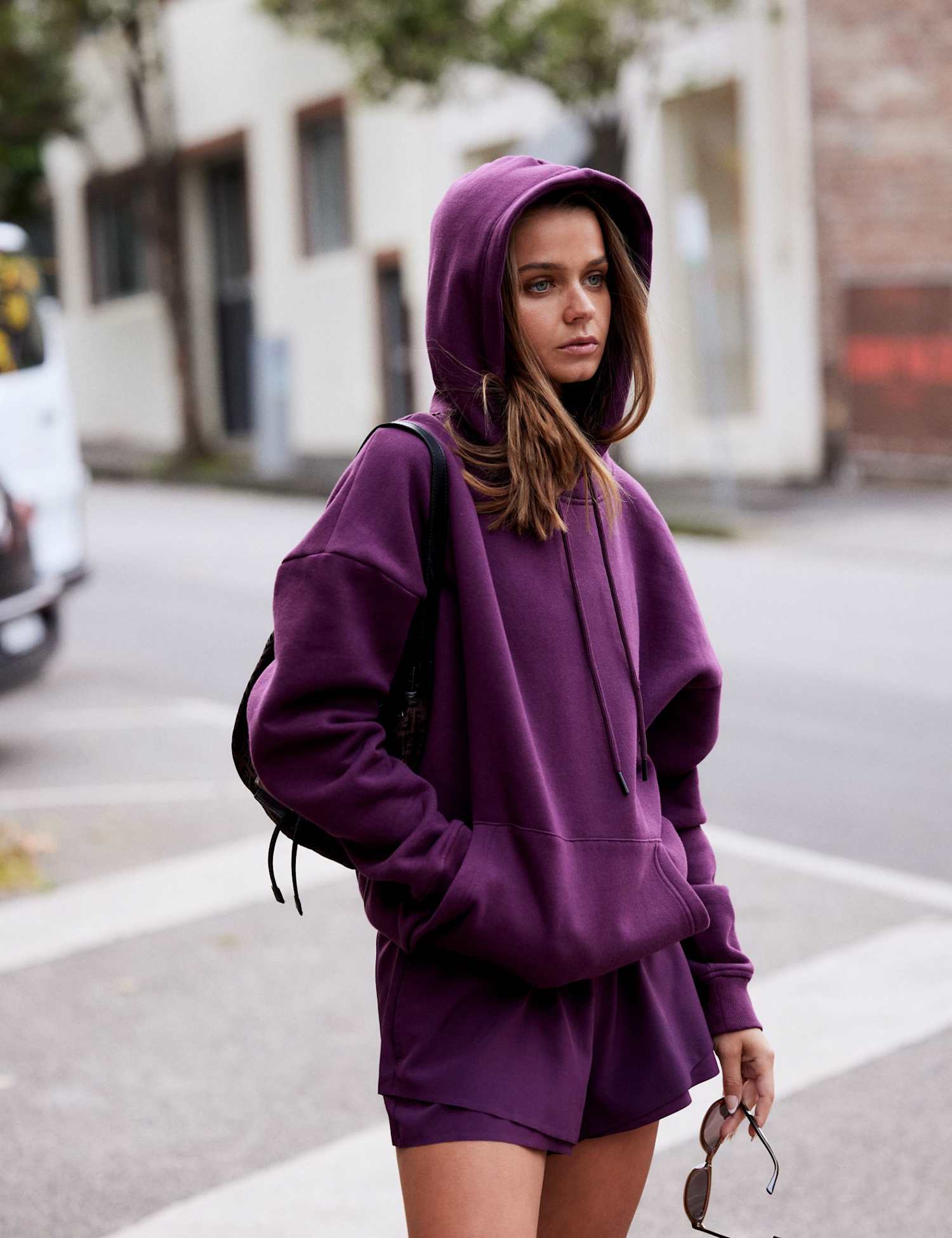 Lilybod Lucy Kangaroo Pocket Hooded Sweatshirt Plum