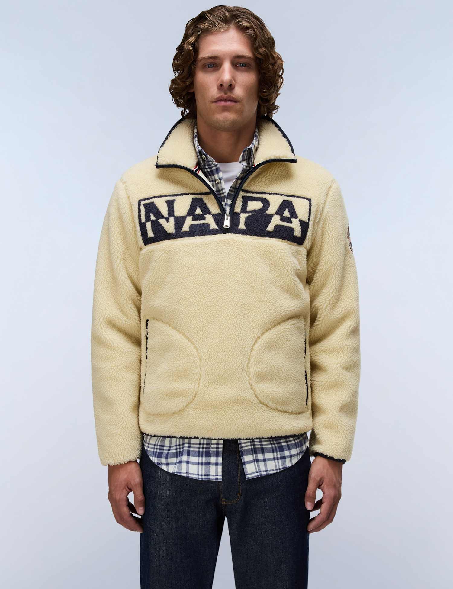 Napapijri Archive Relaxed Fit Half Zip Fleece Cream