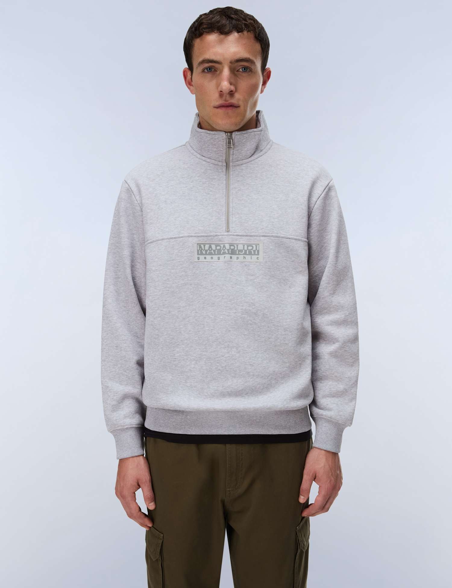 Napapijri Box Logo Relaxed Fit Half Zip Sweatshirt Light Grey