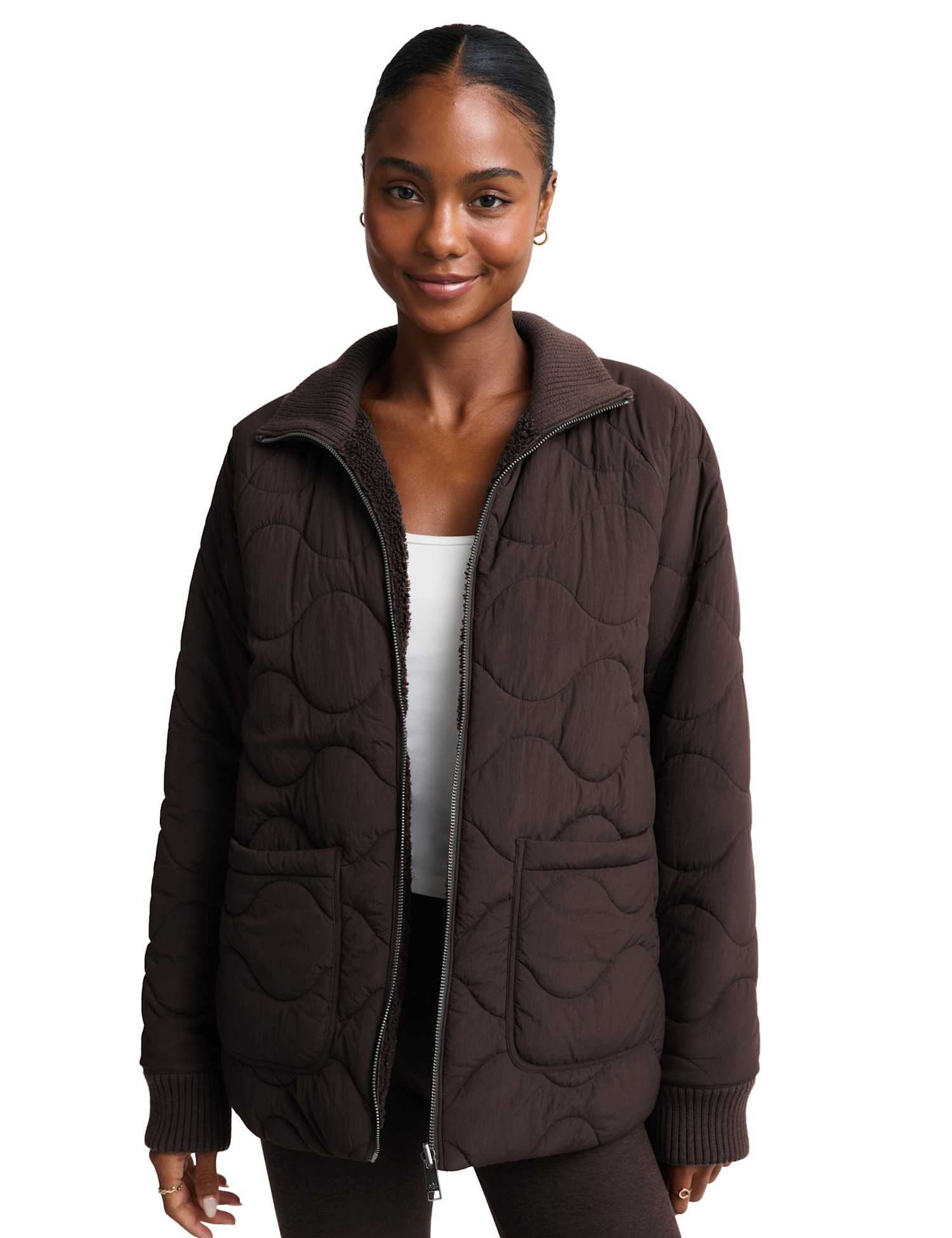 Beyond Yoga Roam Quilted Reversible Jacket Dark Brown