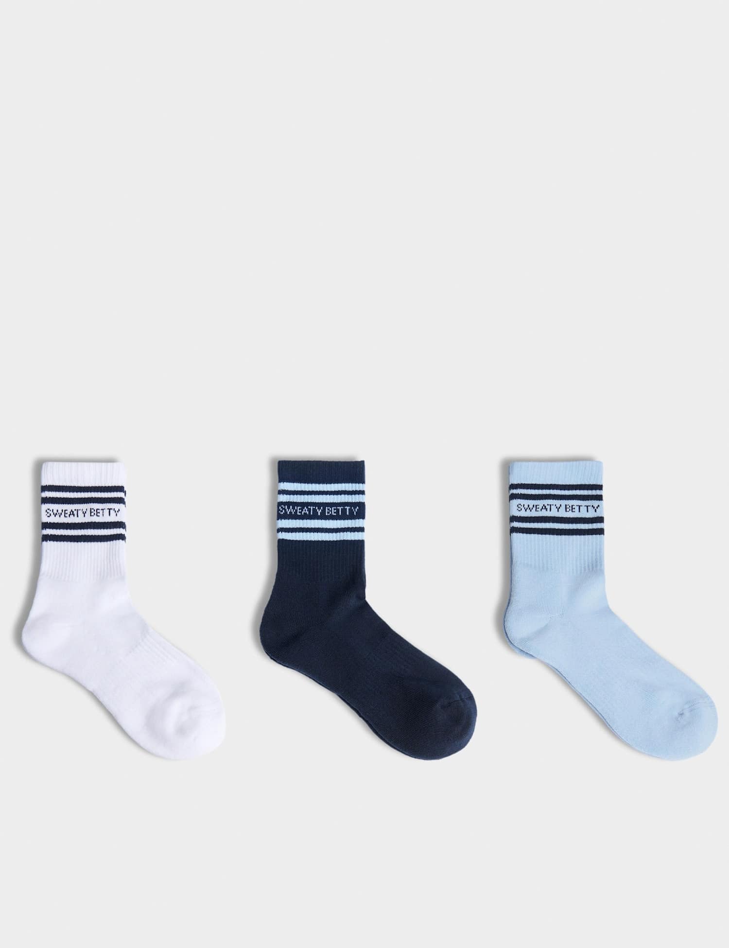 Sweaty Betty 3 Pack Varsity Stripe Trainer Socks Navy Mix