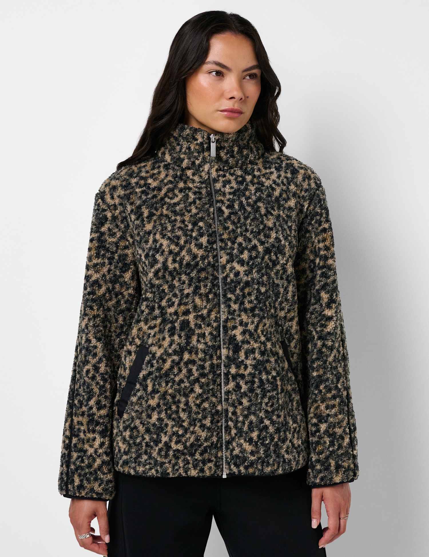 Sweaty Betty Fleece Printed Zip Up Jacket Brown Mix