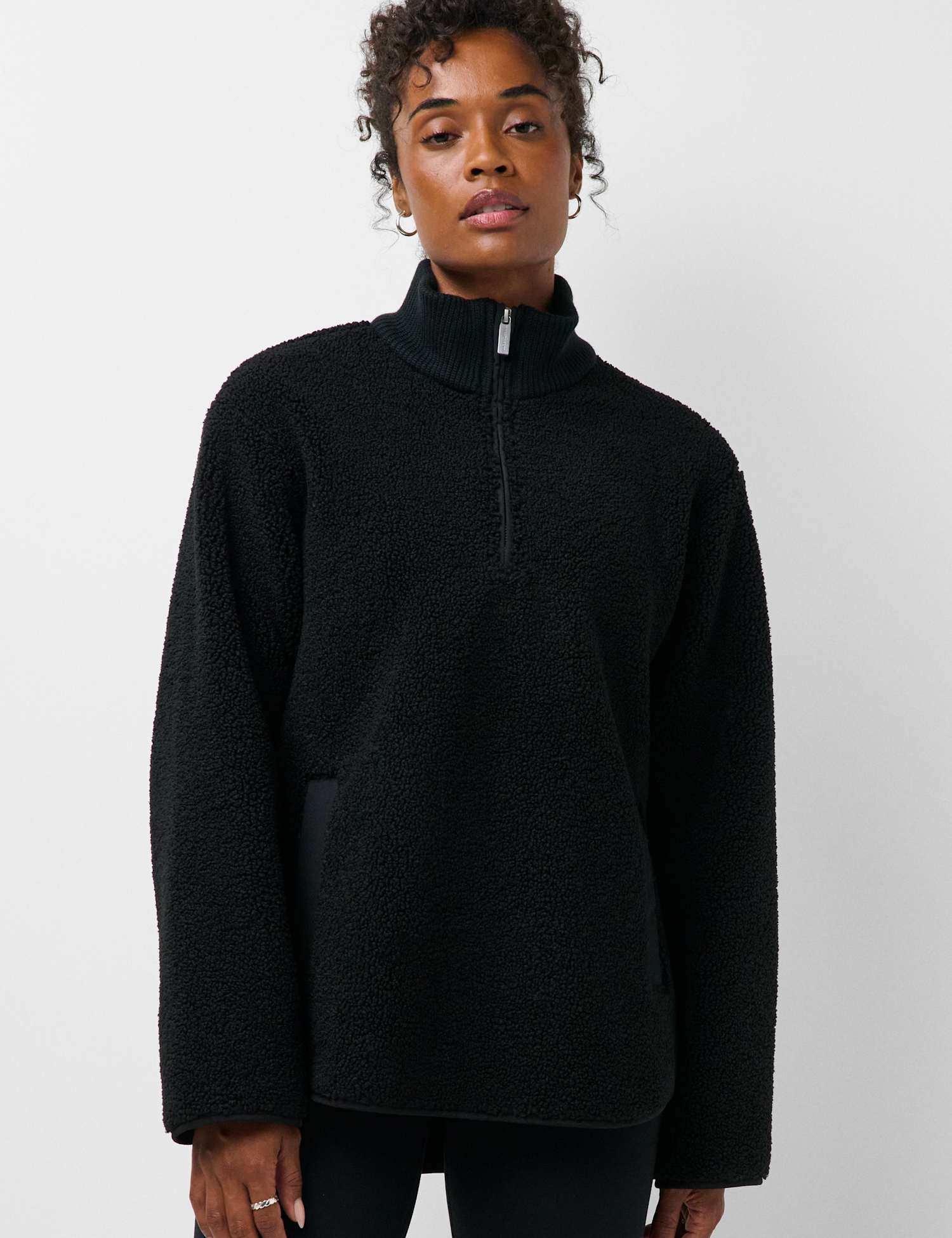 Sweaty Betty Plush Half Zip Funnel Neck Fleece Jacket Black
