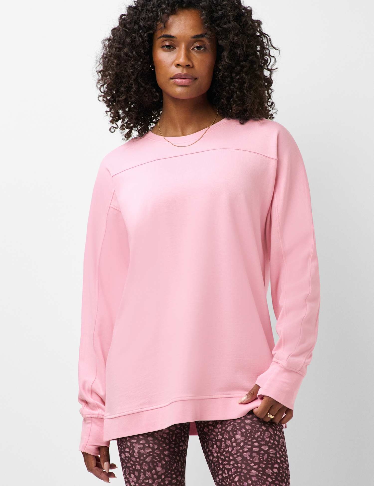 Sweaty Betty After Class Cotton Blend Longline Sweatshirt Light Pink