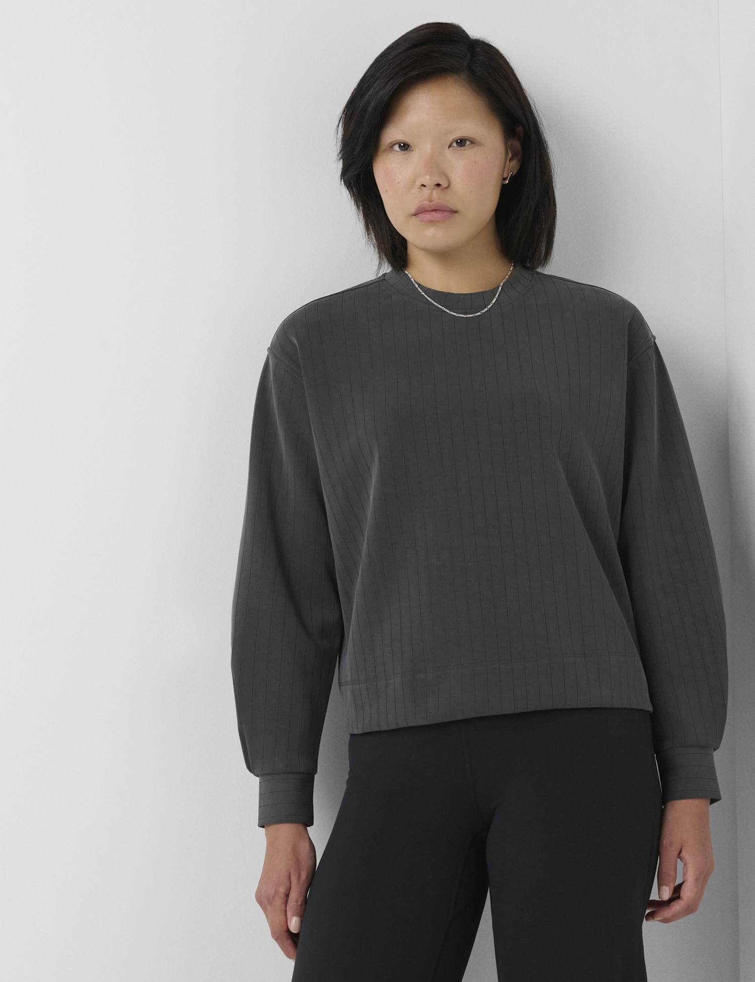 Sweaty Betty Sand Wash Pinstripe Crew Sweatshirt Grey