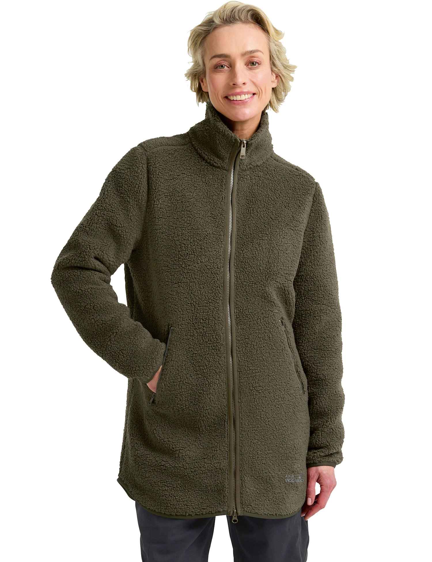Jack Wolfskin High Curl Relaxed Longline Coat Khaki