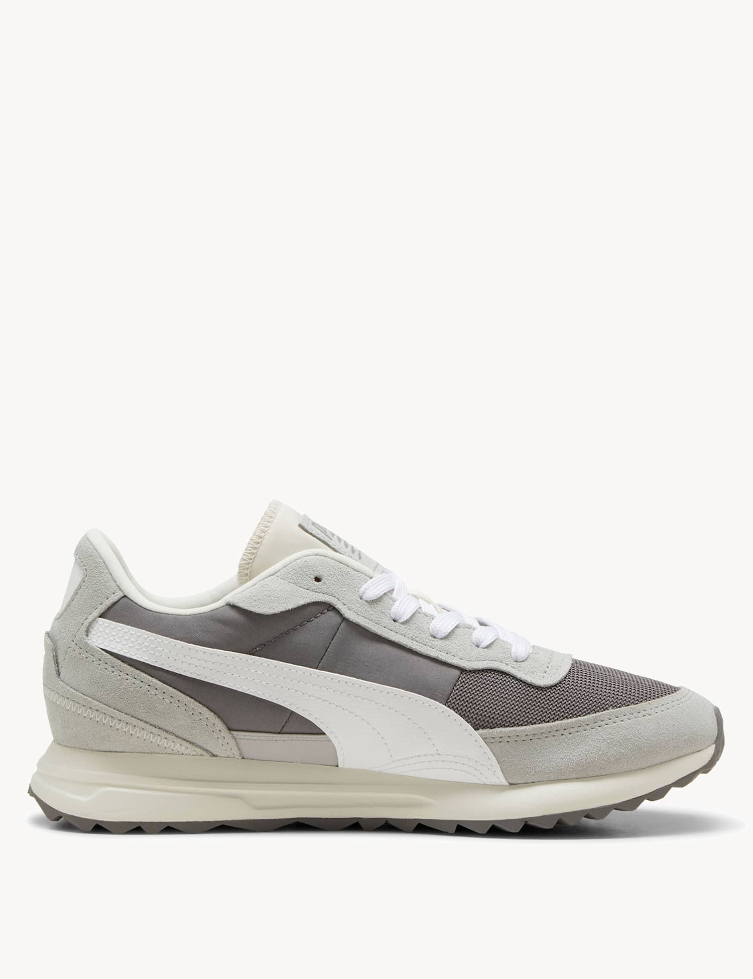 Puma Road Rider Round Toe Leather Trainer Medium Grey Mix