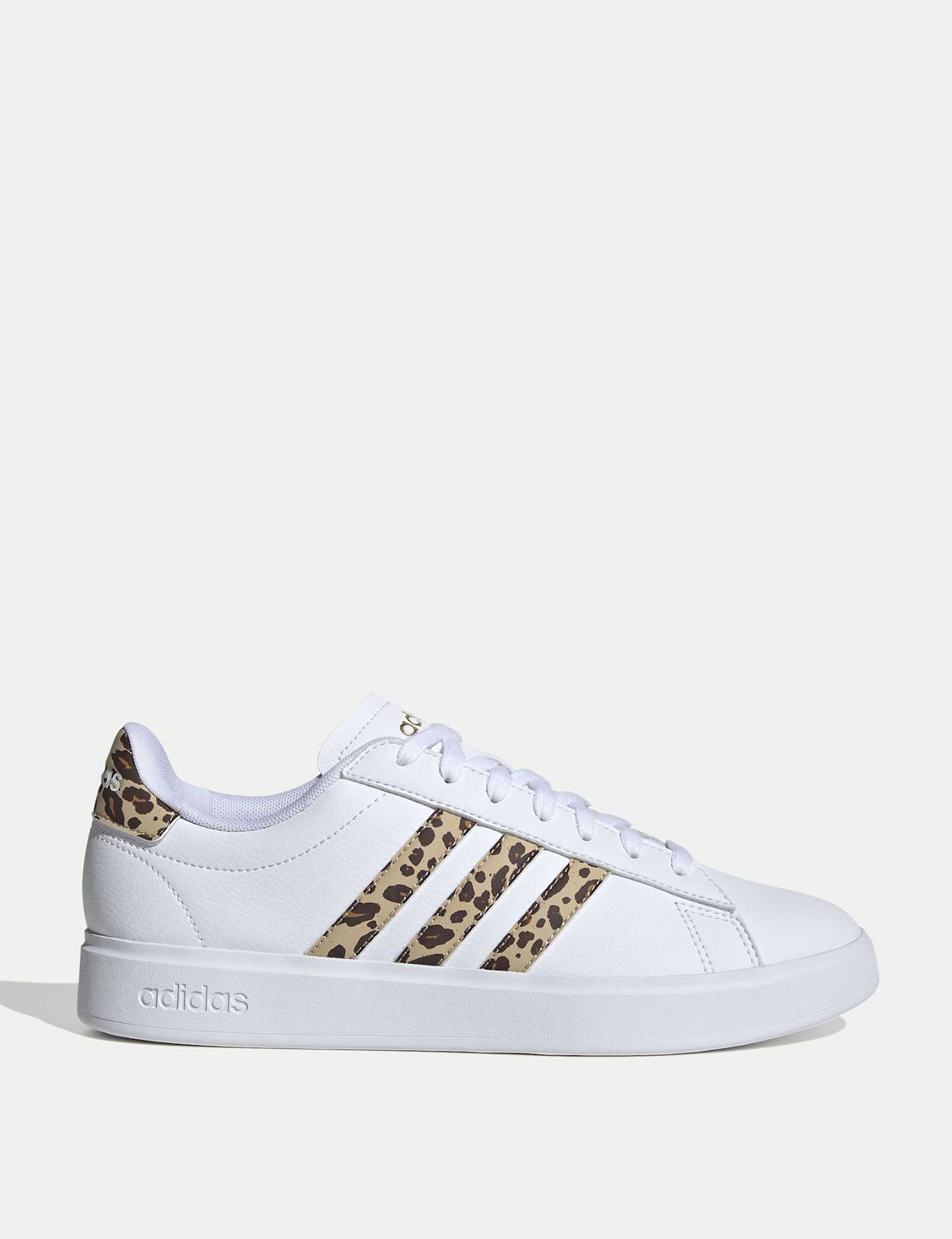 adidas Grand Court 2.0 Leopard Print Trainers White Mix