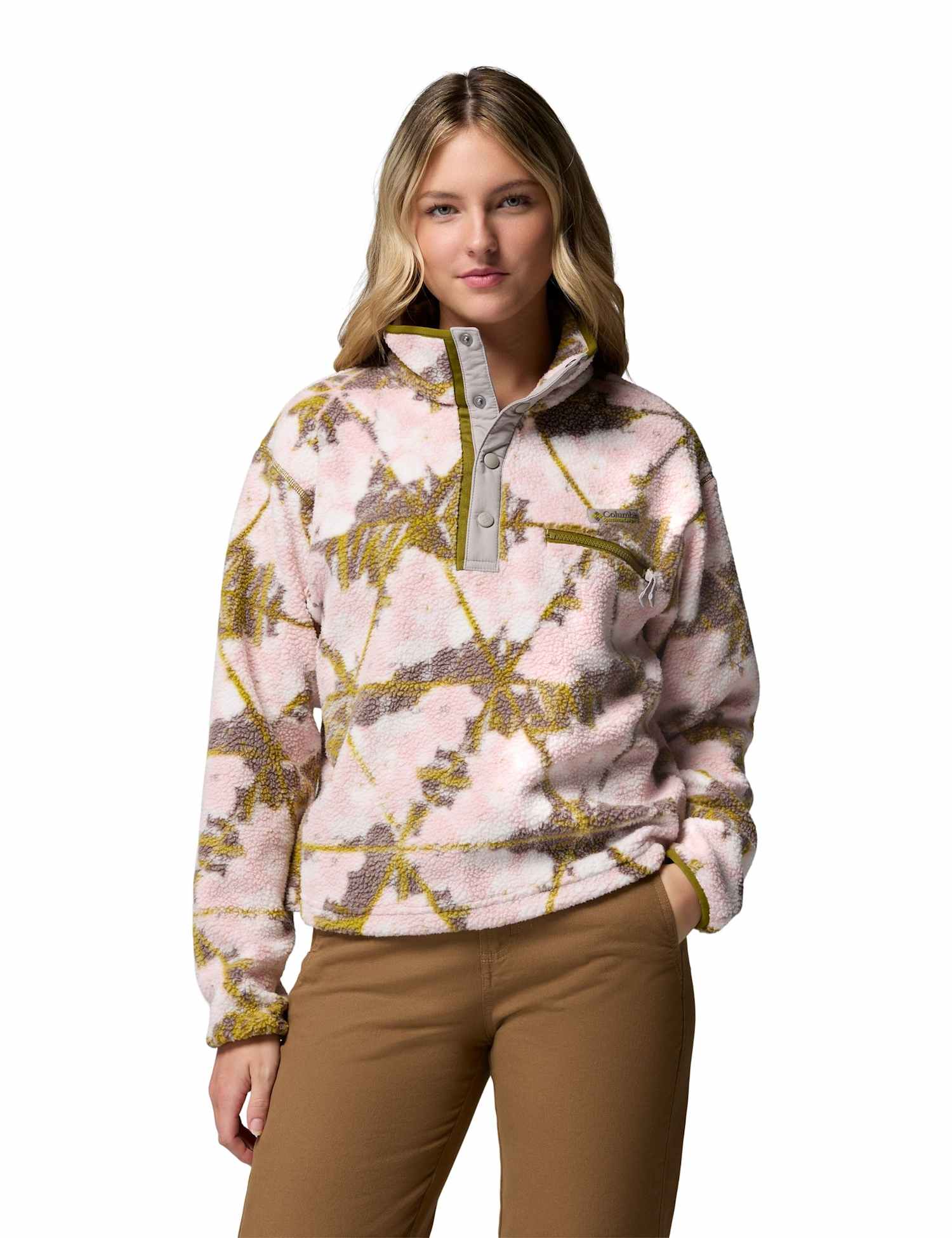 Columbia Helvetia II Half Snap Sherpa Fleece Jacket Pink Mix