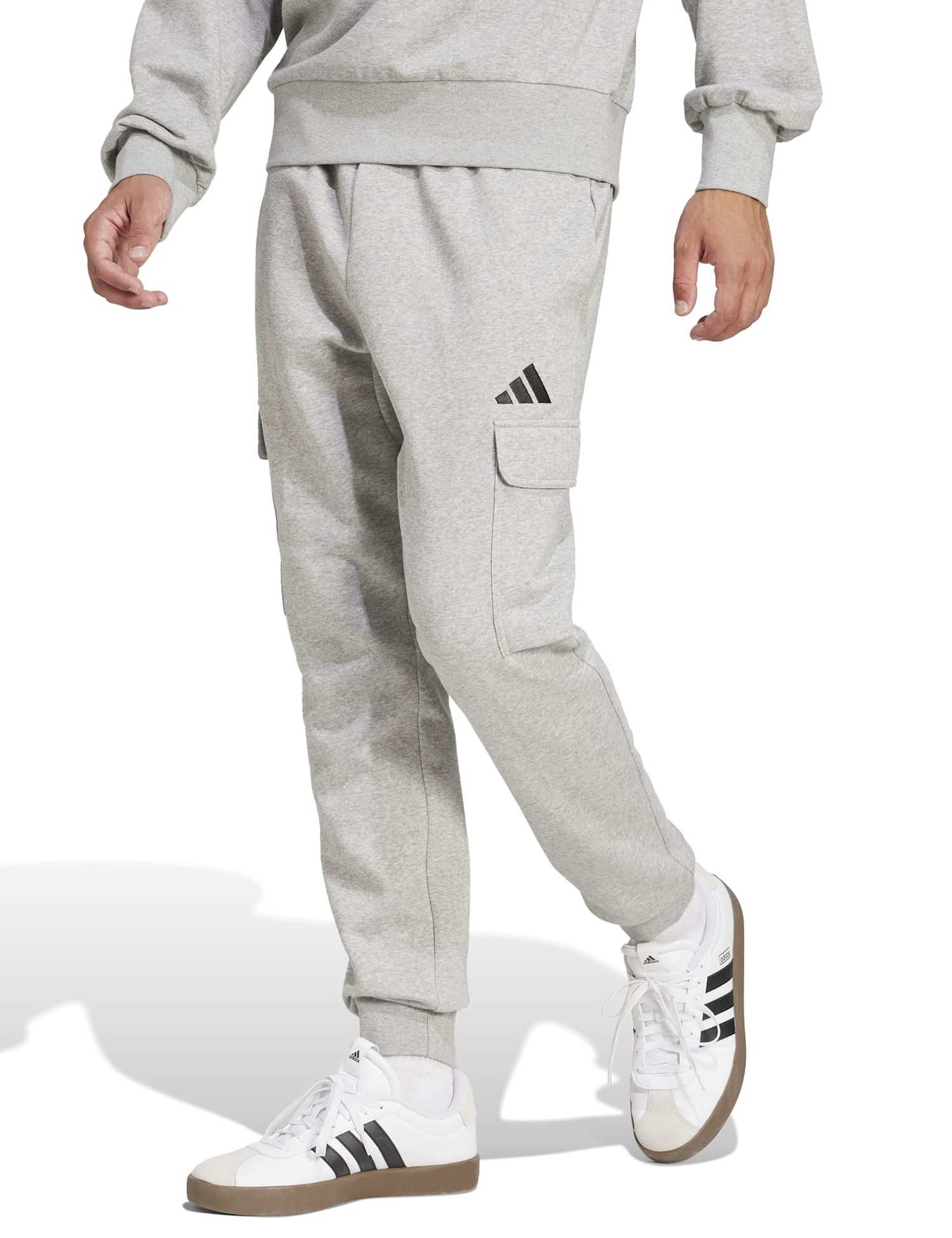adidas Essentials Feelcozy Fleece Cargo Joggers Grey Marl