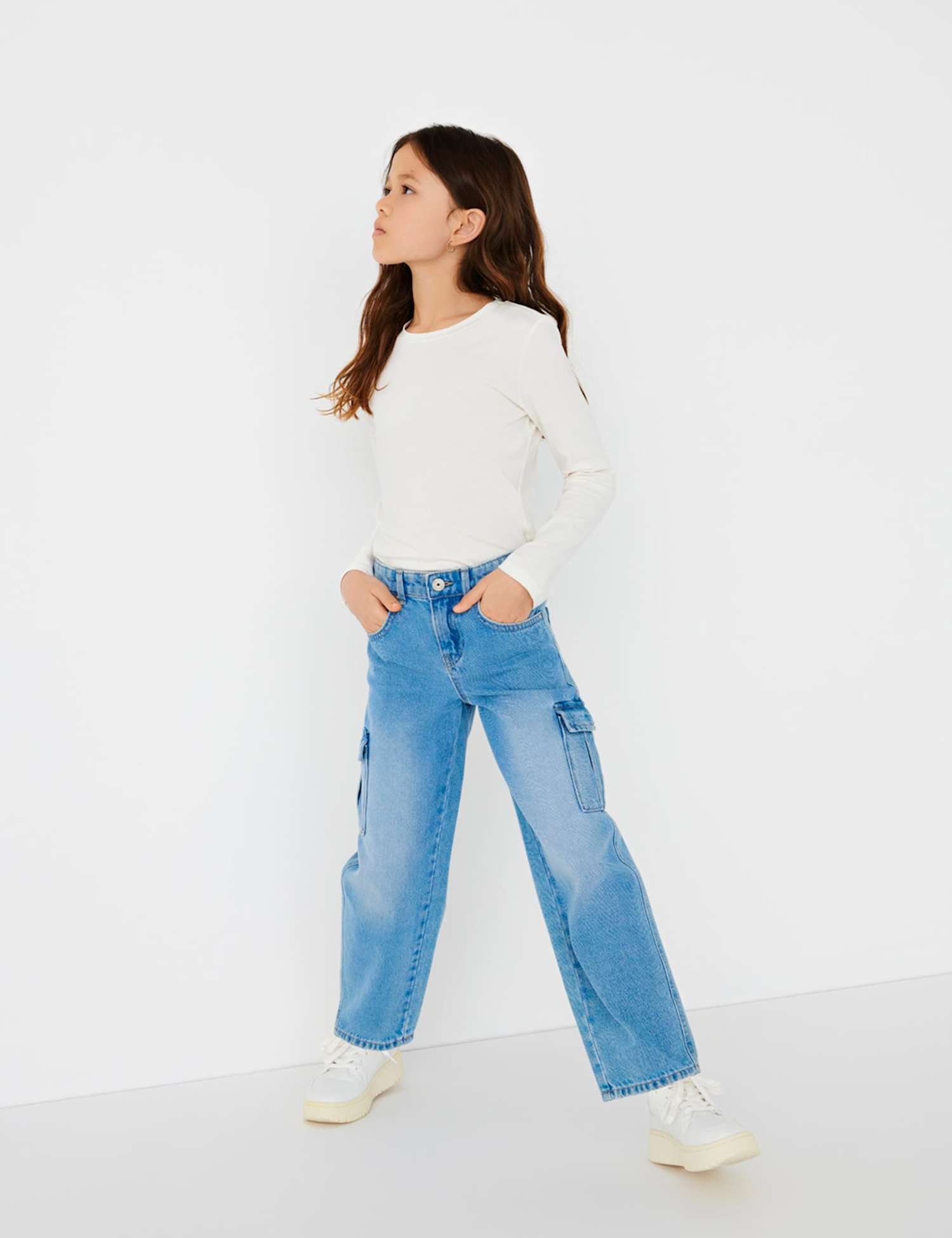 Kids Only Regular Denim Cargo Jeans (8-14 Yrs) Light Blue