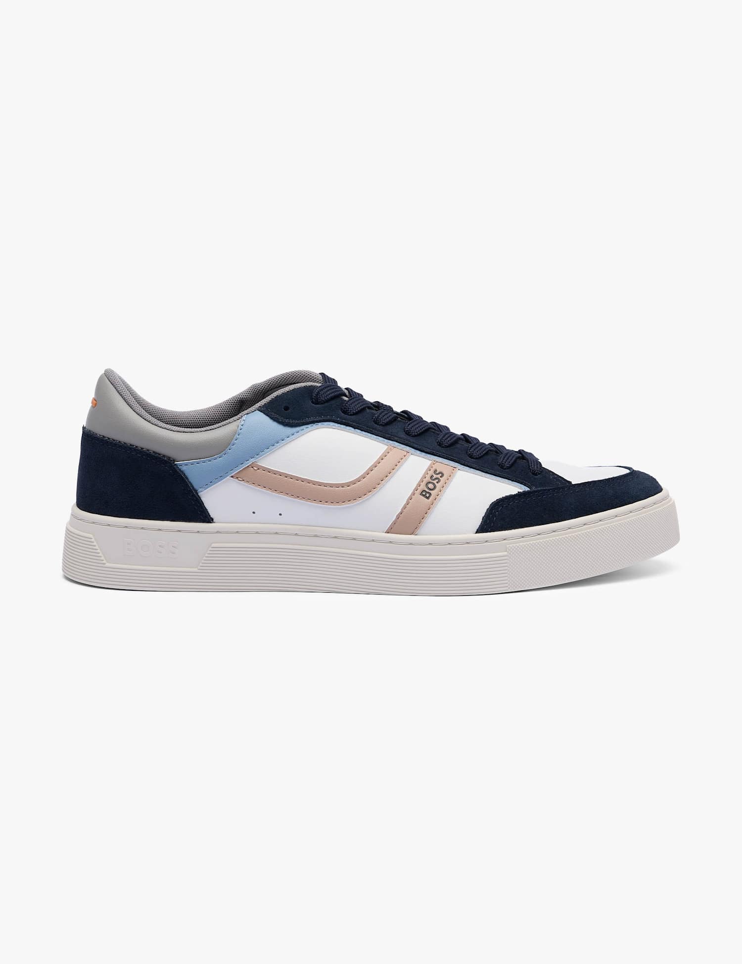 Boss Faux Leather Lace Up Trainers Blue Mix