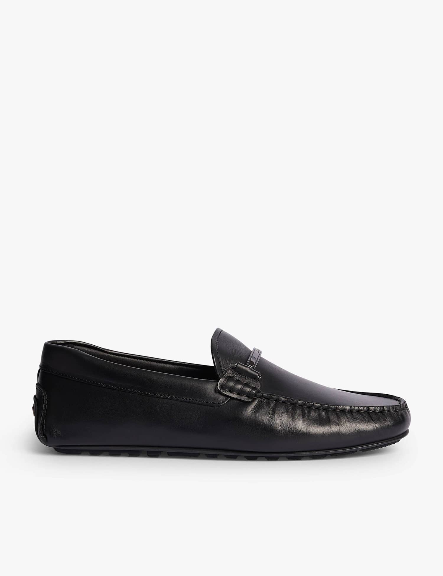 Boss Leather Slip On Moccasins Black