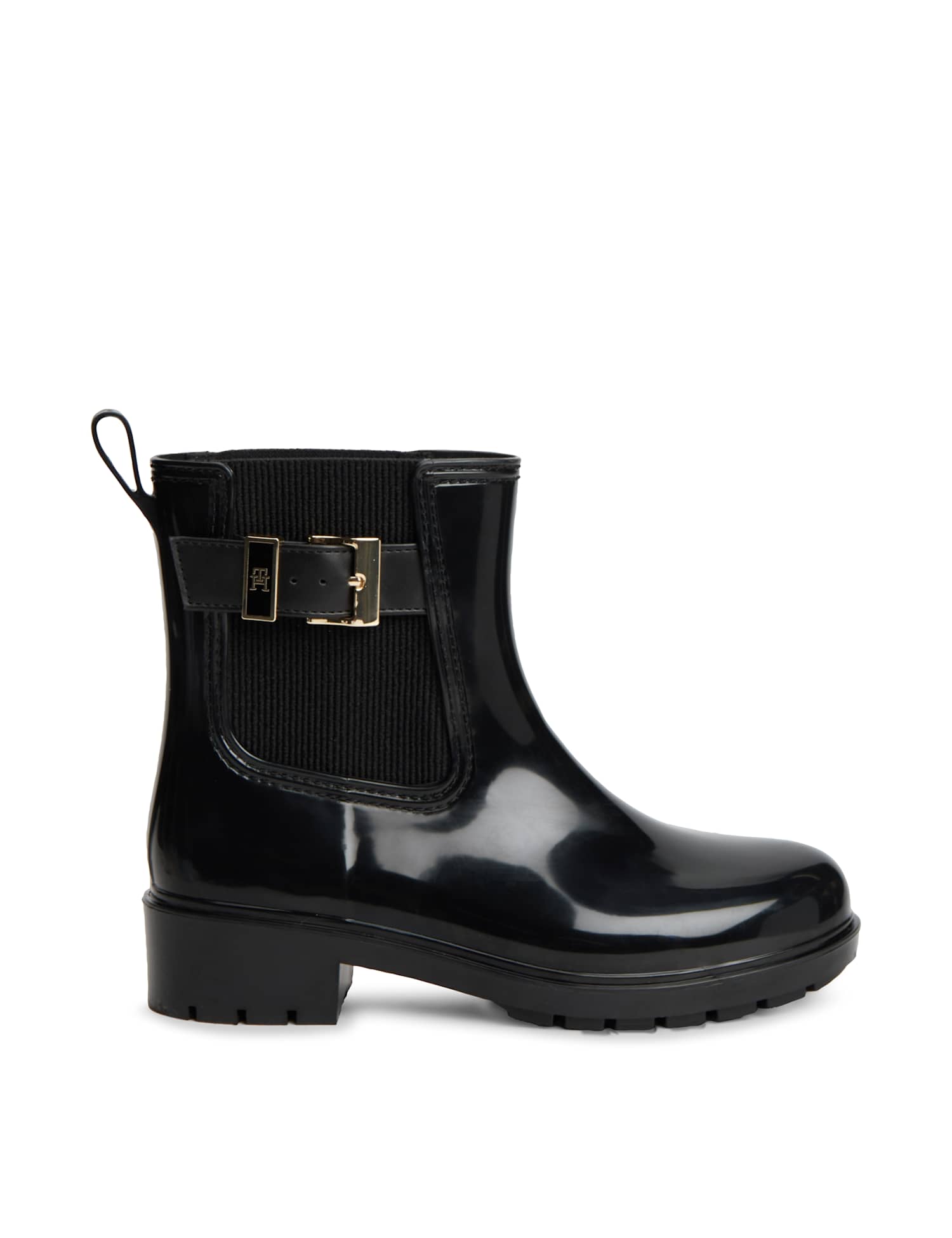 Tommy Hilfiger Chelsea Block Heel Ankle Wellies Rain Boots Black
