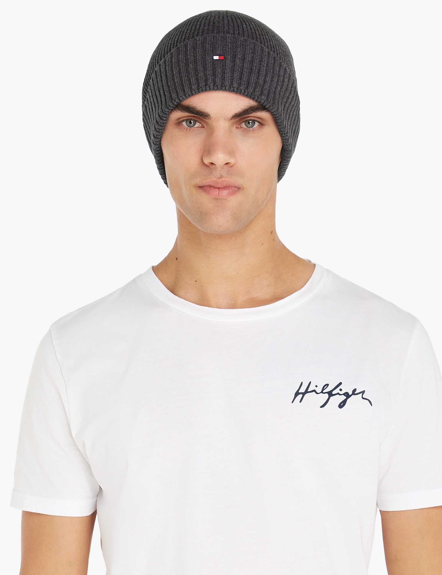 Tommy Hilfiger Cotton Rich Beanie Hat with Cashmere Grey