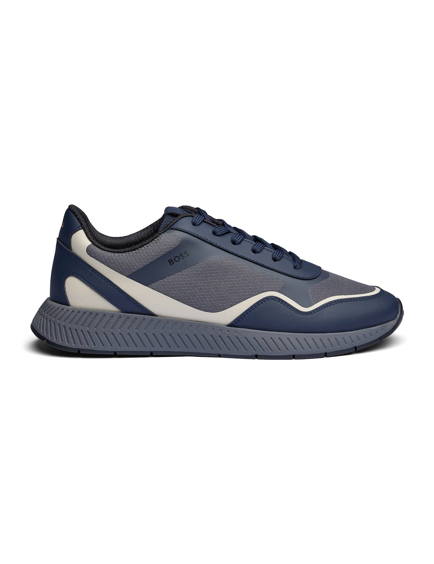 Boss Textured Lace Up Trainers Blue Mix