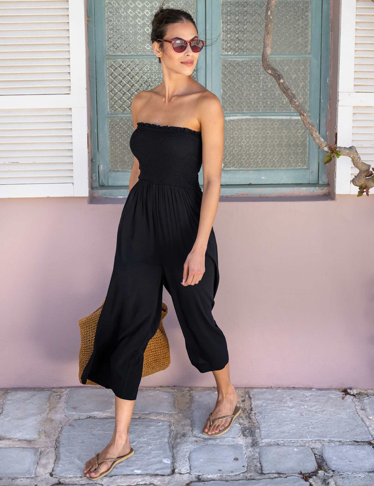 Pour Moi Cropped Wide Leg Jumpsuit Black