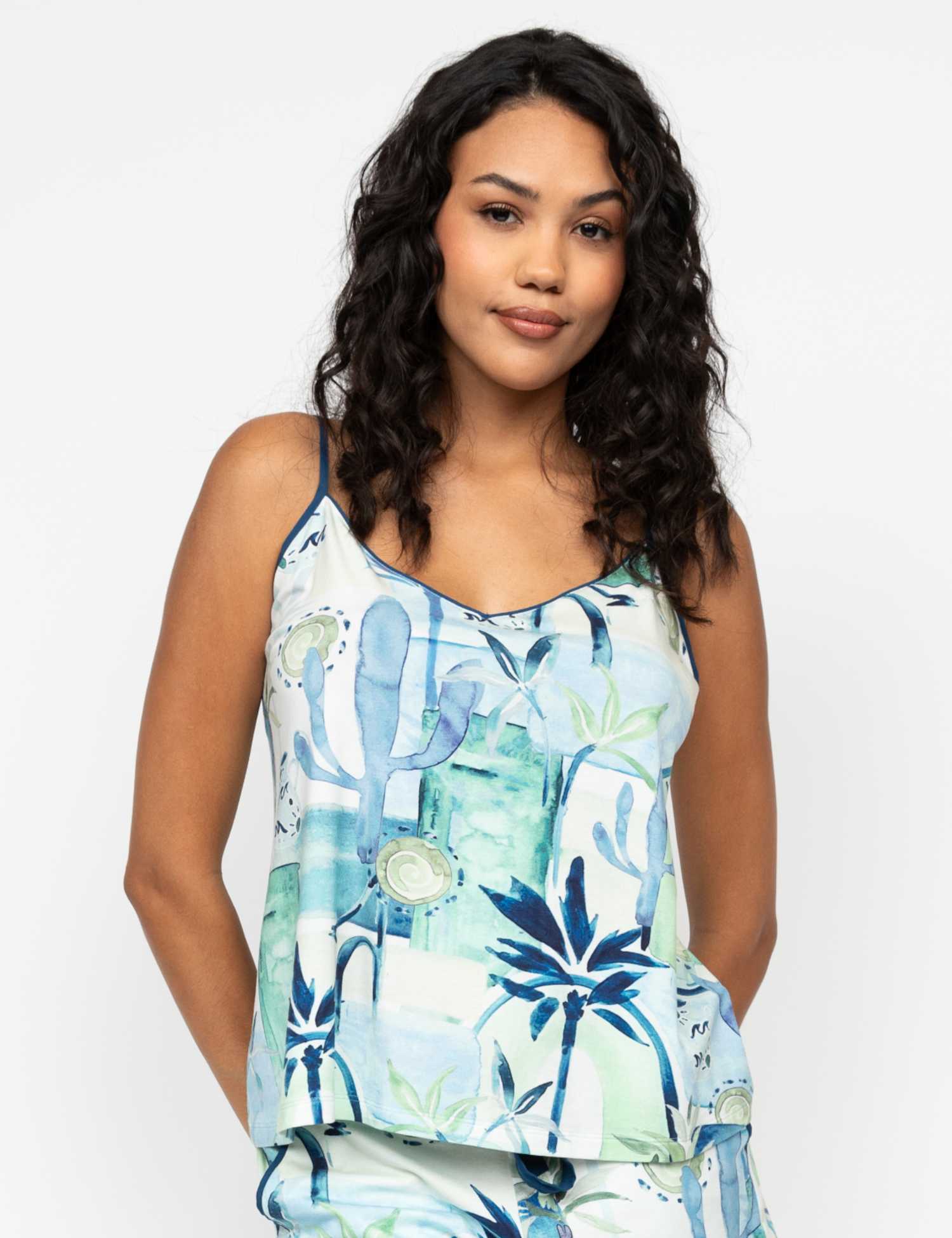 Cyberjammies Cotton Modal Tropical Print Cami Top Teal Mix