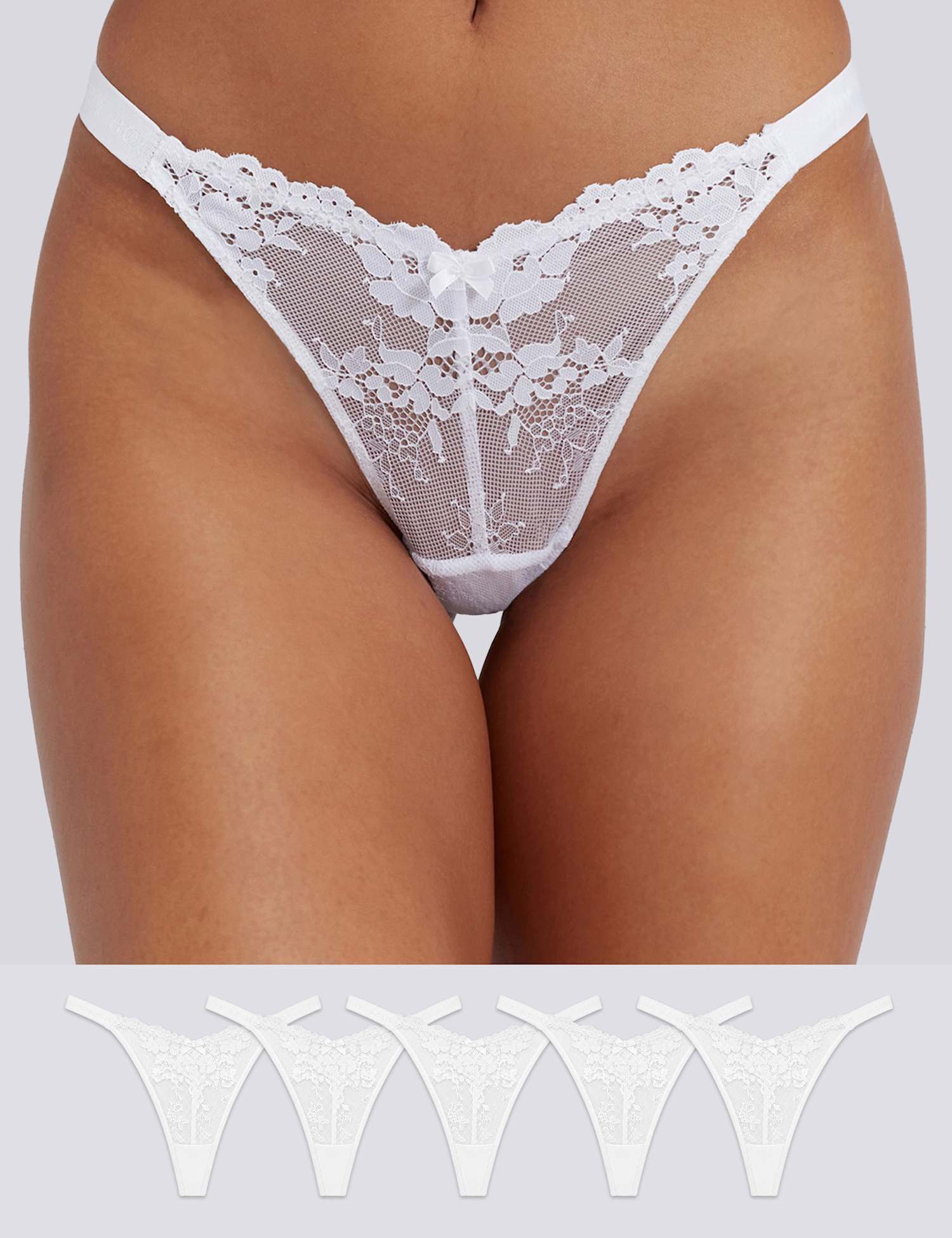 Boux Avenue 5pk Fran Lace High Leg Thongs White