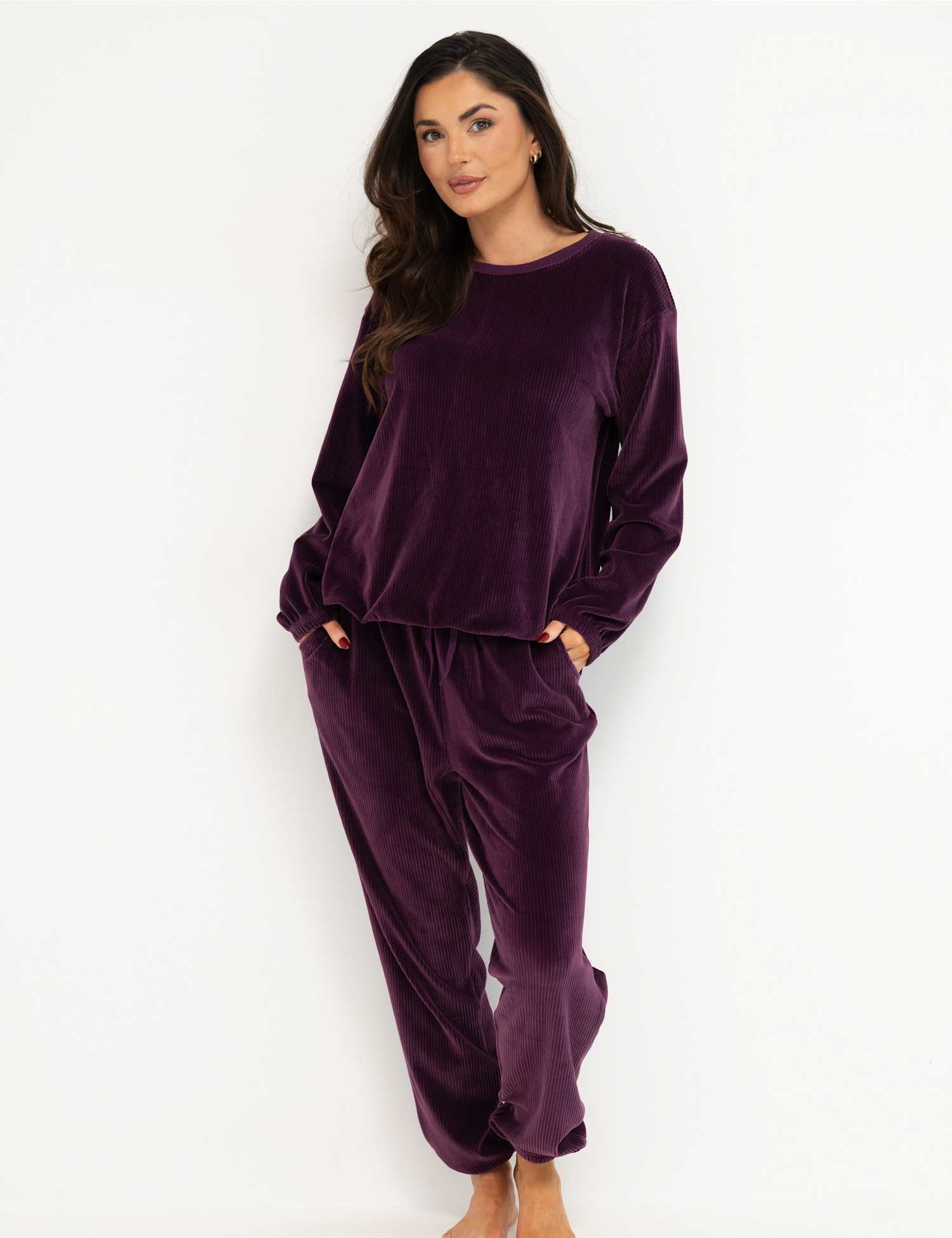 Pour Moi Ribbed Fleece Lounge Set Plum