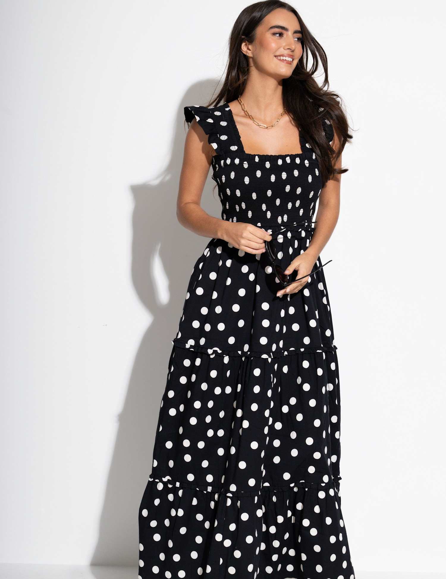 Pour Moi Lucy Cotton Poplin Tiered Maxi Dress White/Black