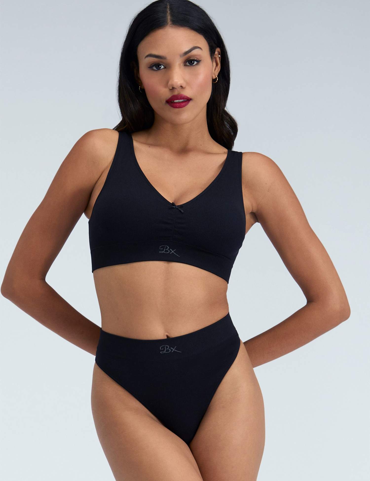 Boux Avenue Rib Seamless Ruche Non Wired Bralette Black