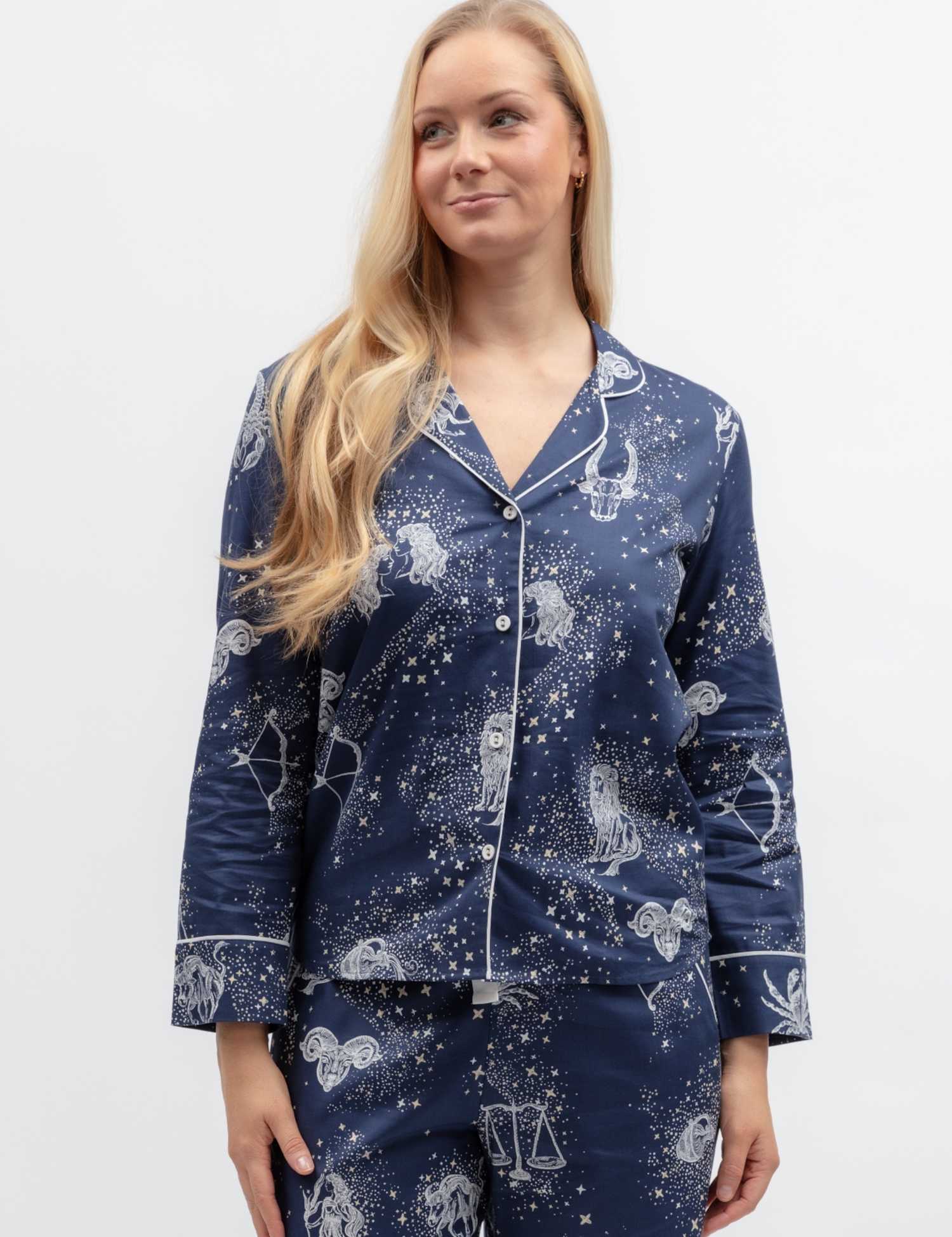 Cyberjammies Cotton Modal Zodiac Print Pyjama Top Navy Mix
