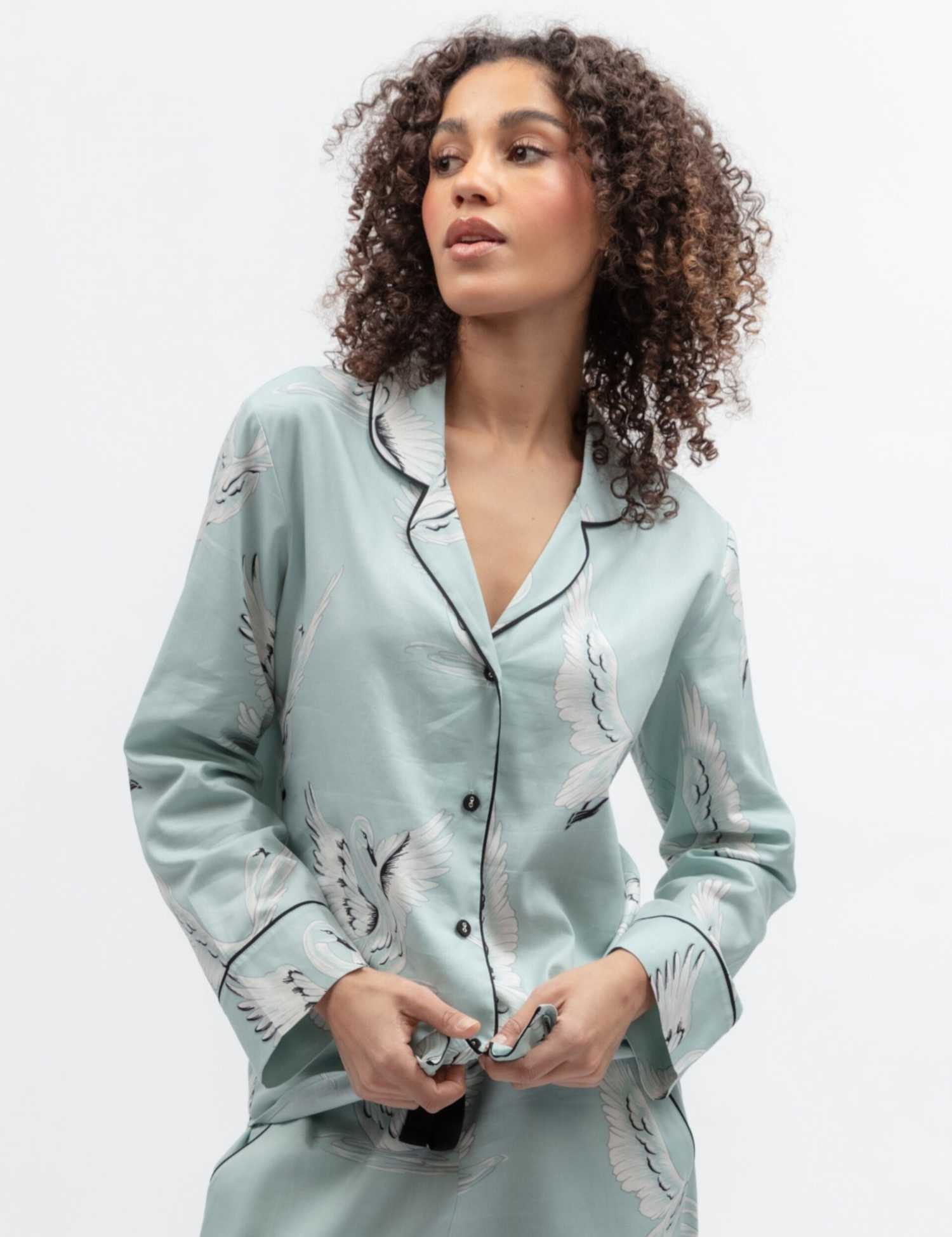 Cyberjammies Cotton Rich Swan Print Pyjama Top Mint