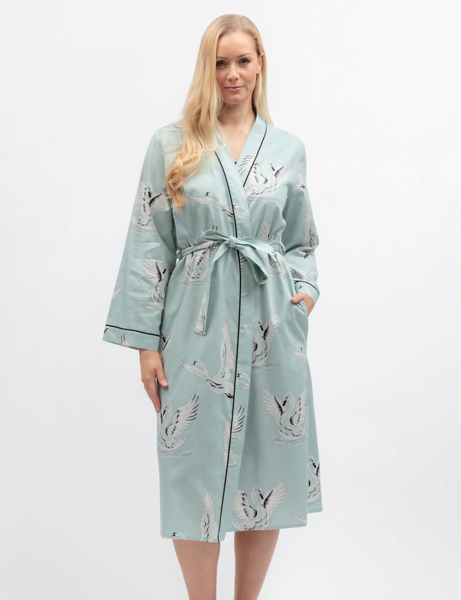 Cyberjammies Cotton Modal Swan Print Dressing Gown Mint