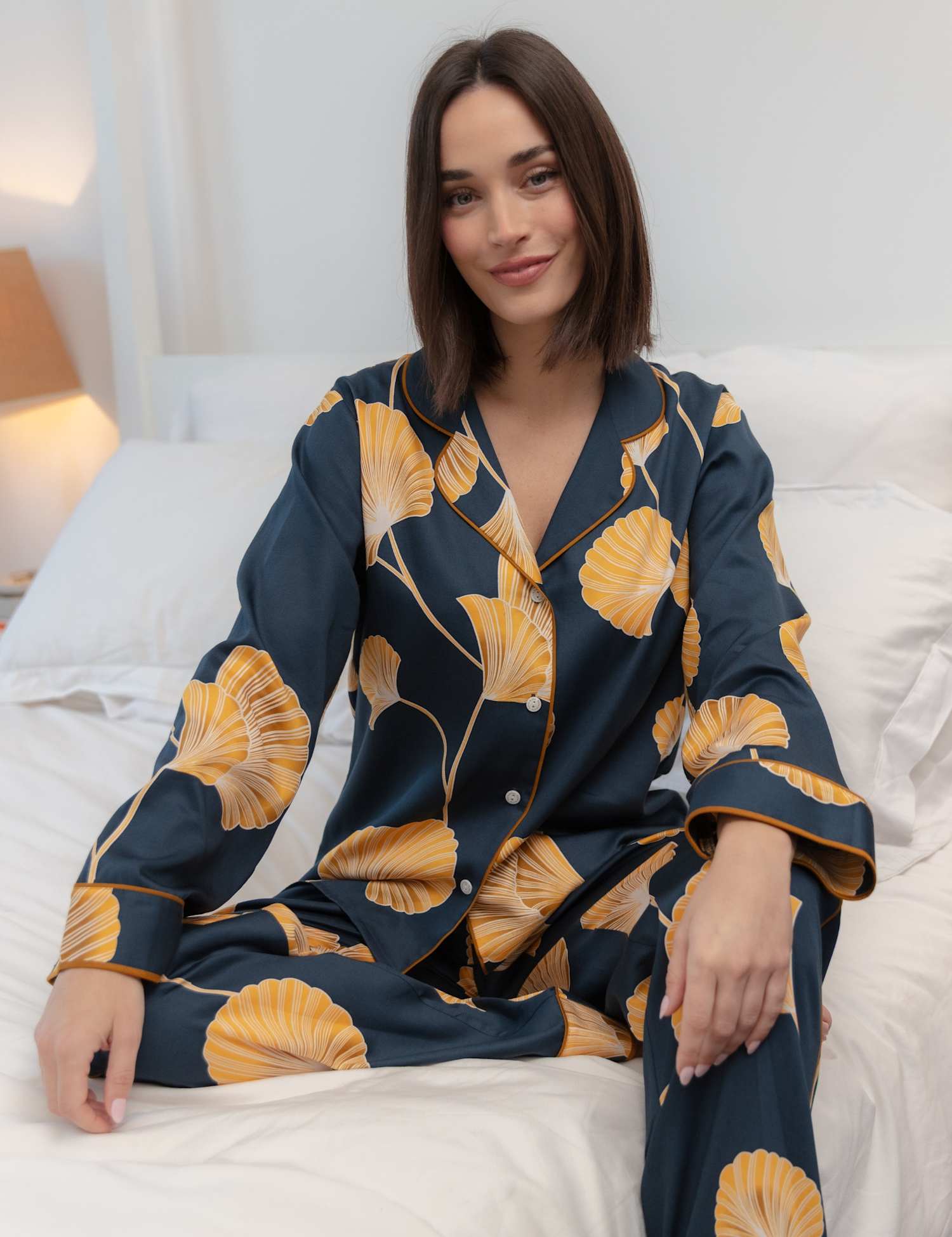 Cyberjammies Fable and Eve Cotton Modal Leaf Print Pyjama Set Navy Mix