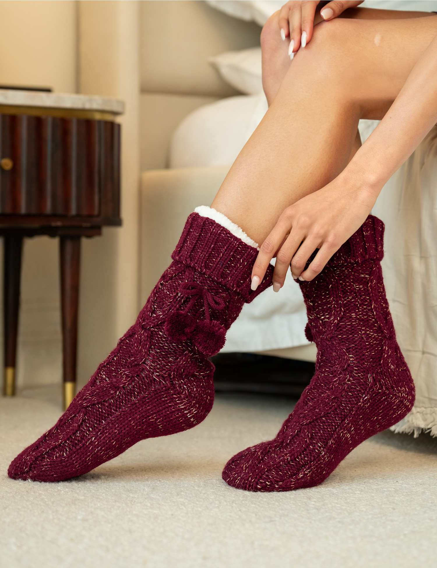 Pour Moi Cable Knit Slipper Socks Berry