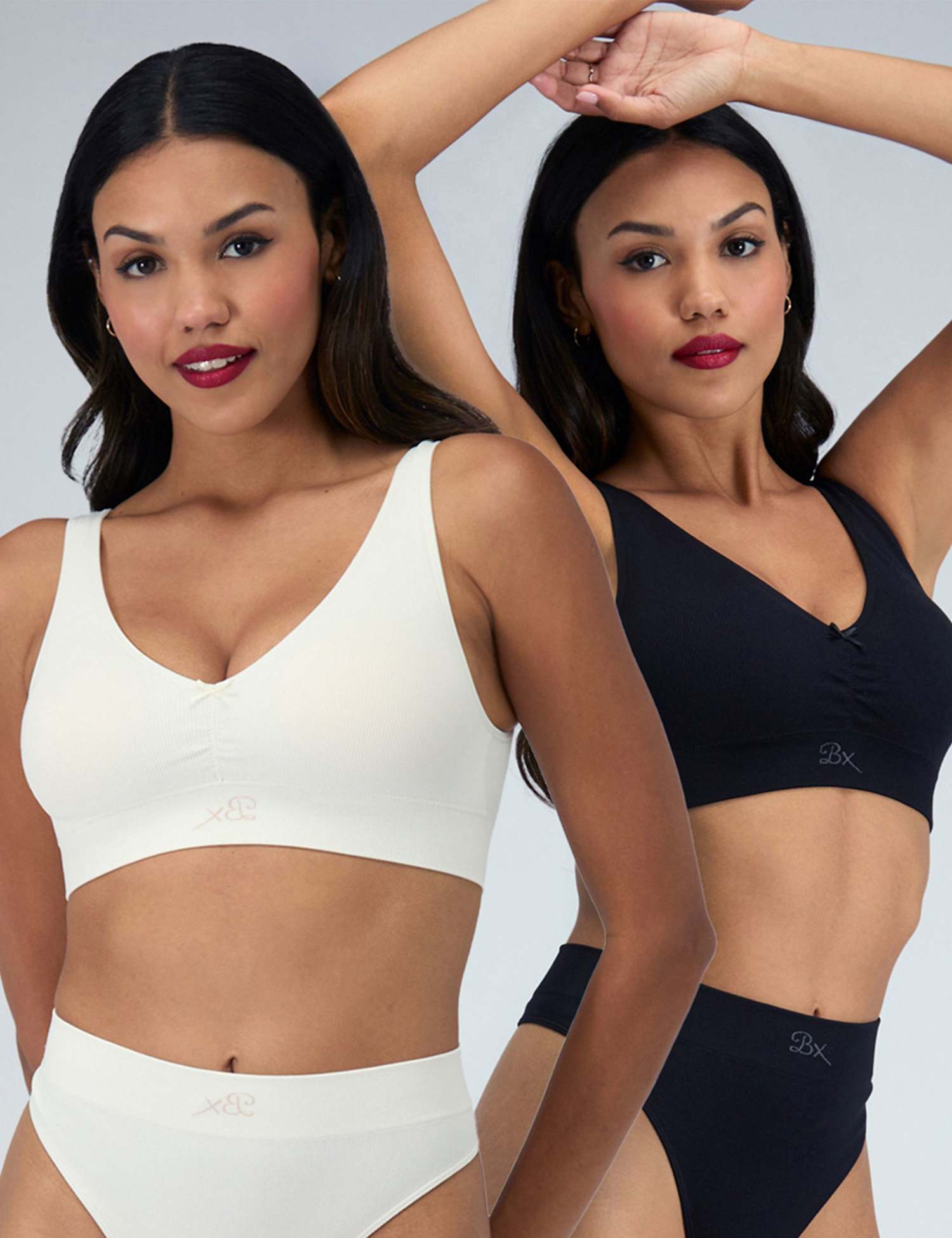 Boux Avenue 2 Pack Rib Ruched Non Wired Bralettes White/Black