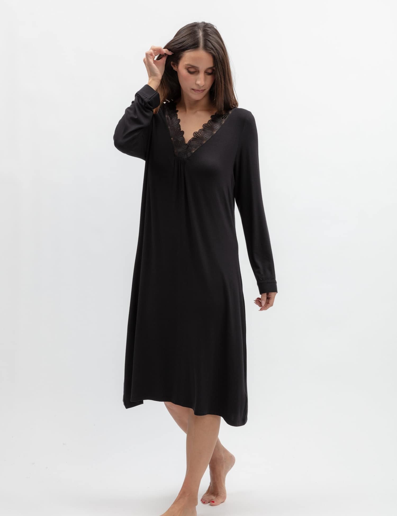 Cyberjammies Modal Rich Jersey Lace Trim Nightdress Black