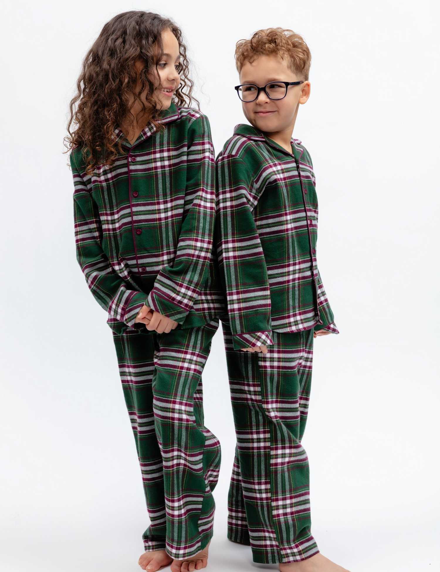 Cyberjammies Pure Cotton Checked Family Christmas Pyjama Set (2-13 Yrs) Dark Green Mix