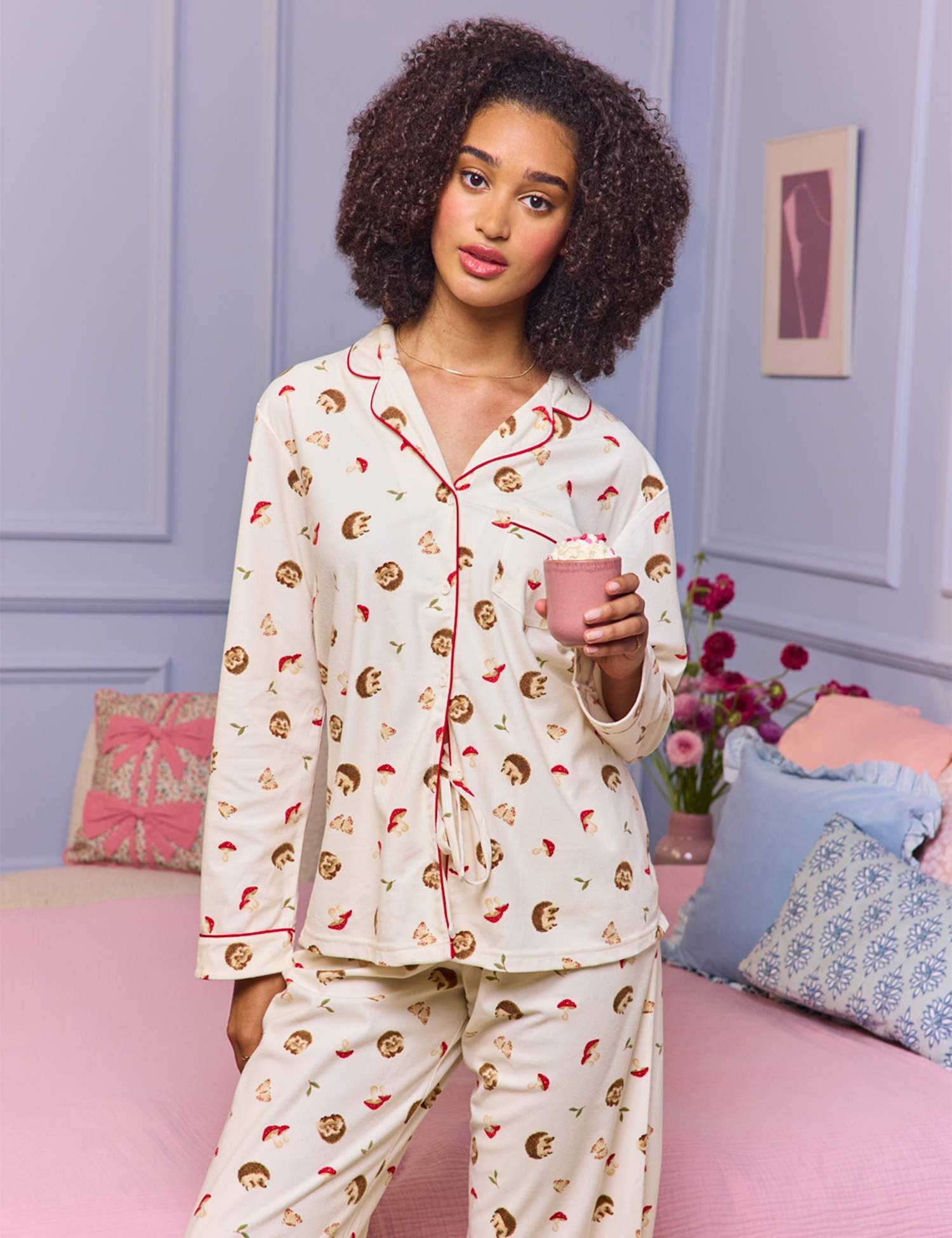 Boux Avenue Fleece Hedgehog Pyjama Set in a Bag Cream