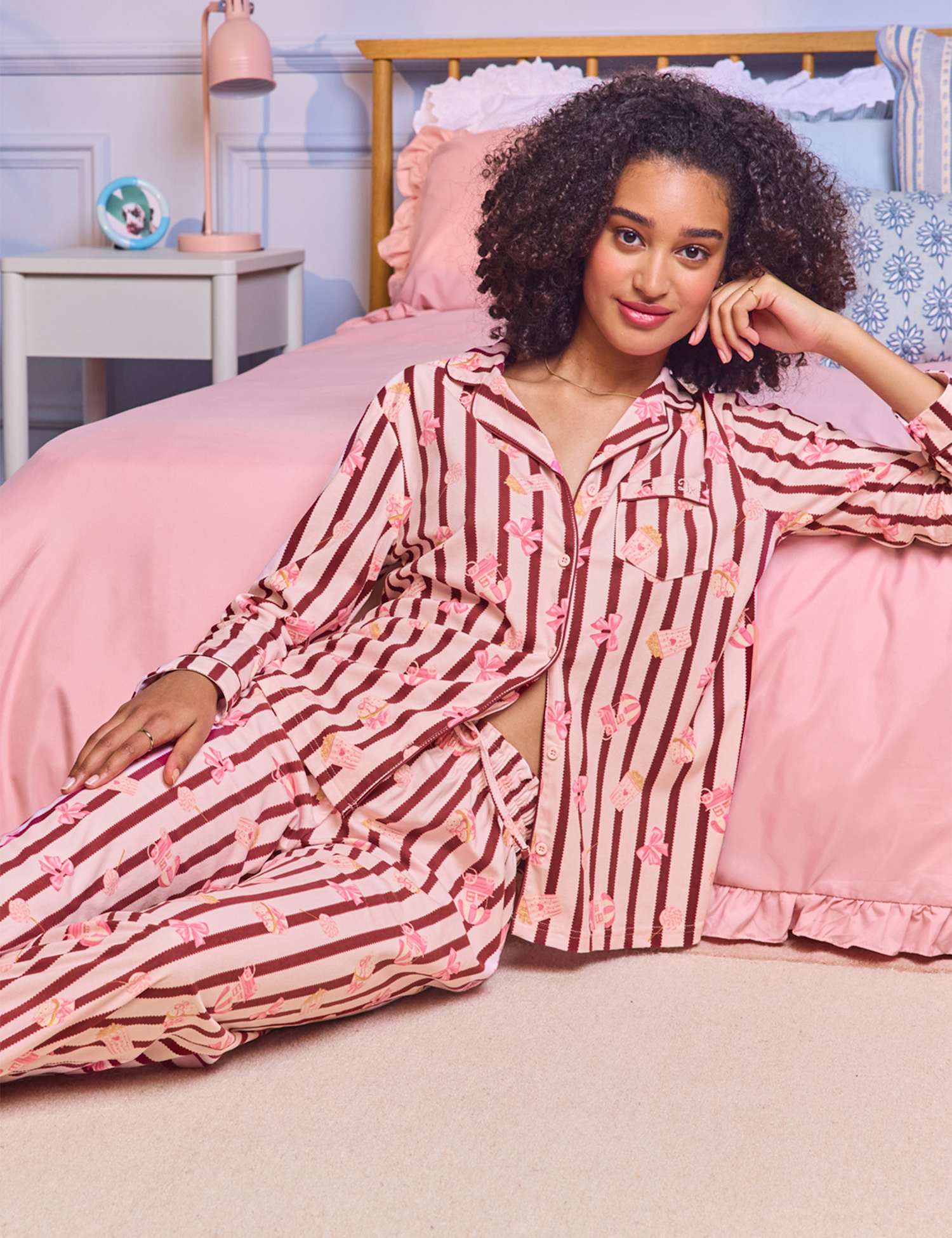 Boux Avenue Fleece Popcorn Pyjama Set in a Bag Burgundy