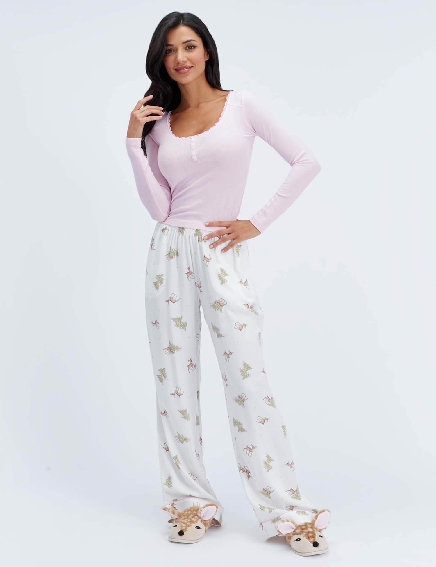 Boux Avenue Woven Deer Pyjama Set Pink Mix