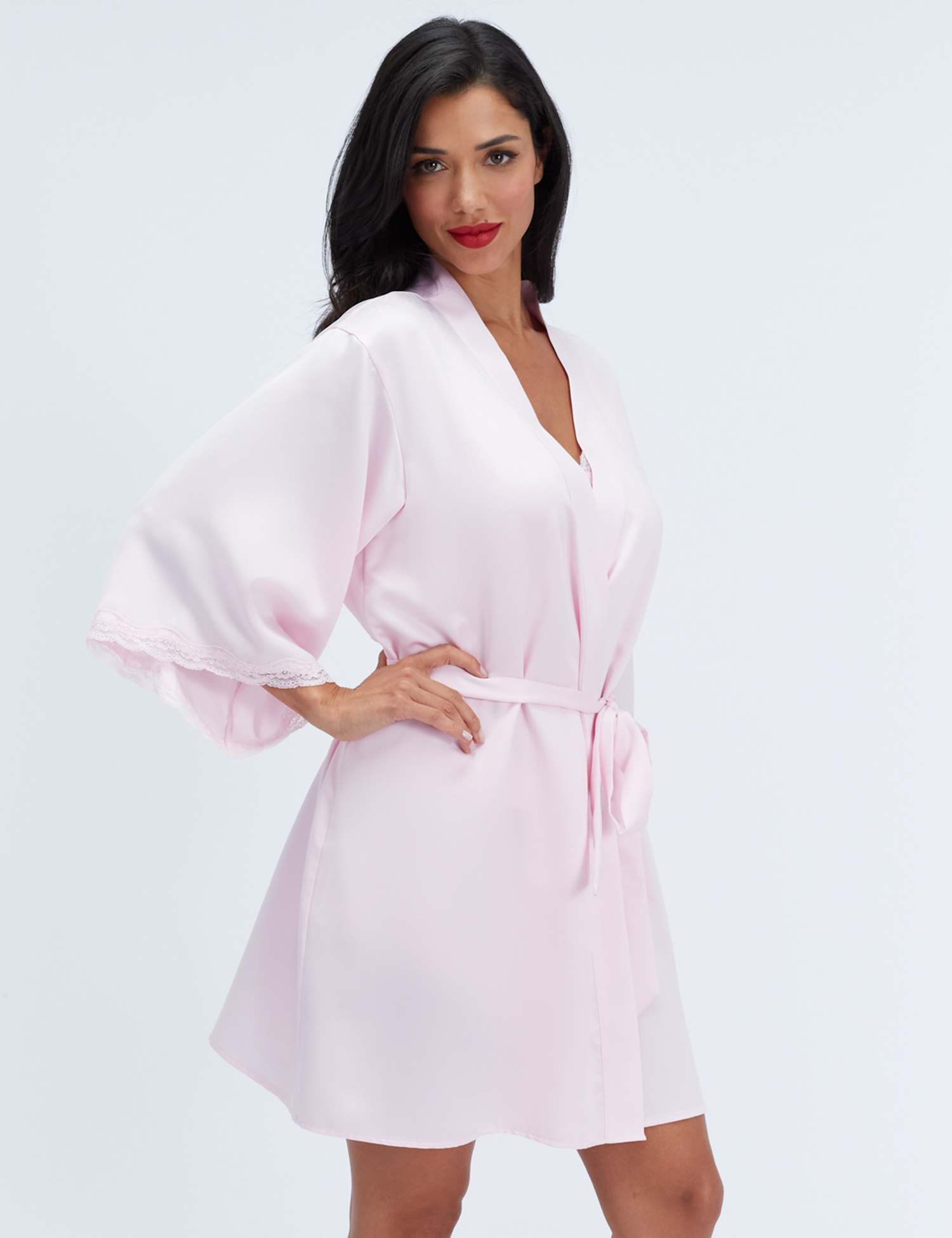 Boux Avenue Daisy Satin Lace Tie Robe Light Pink
