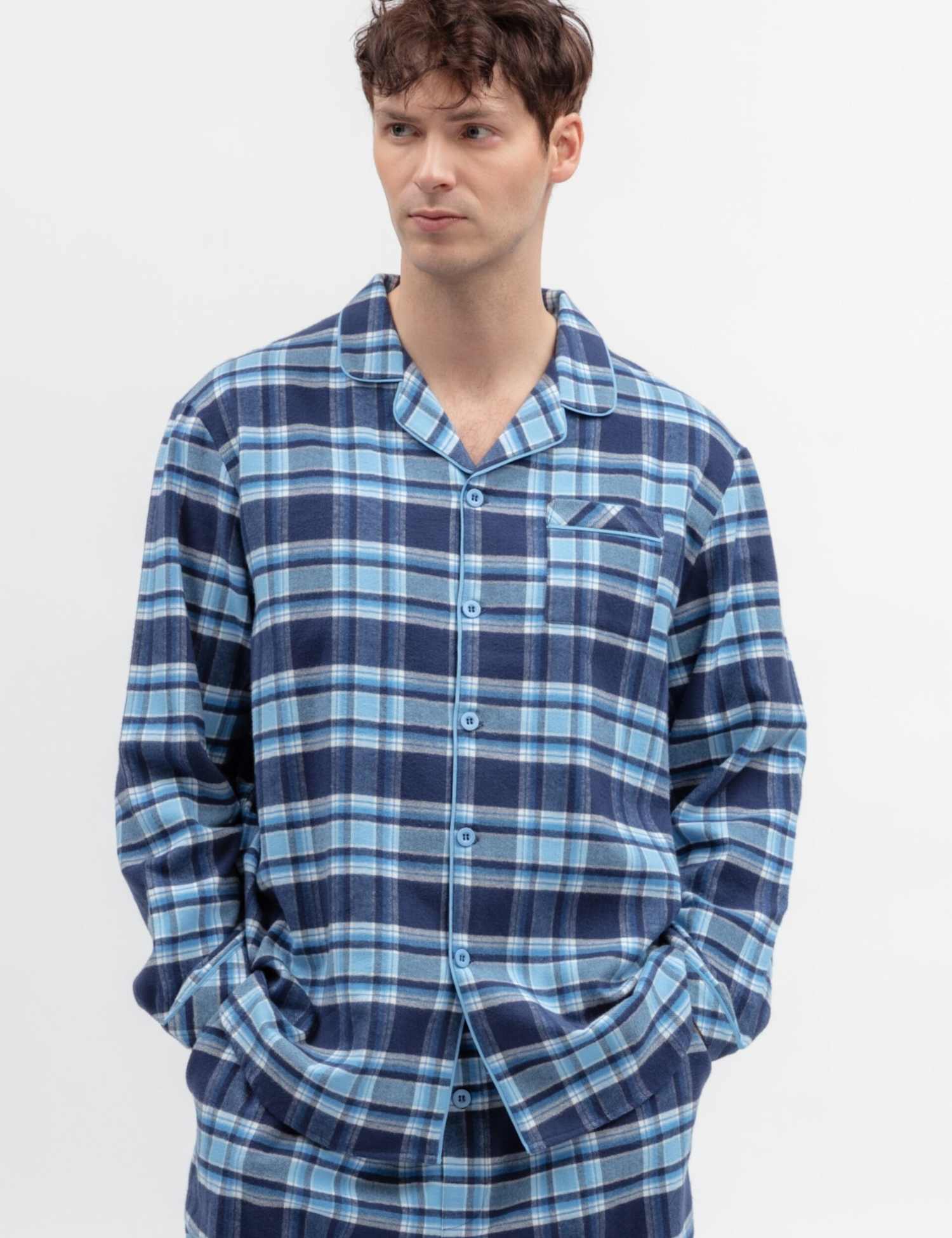 Cyberjammies Brushed Cotton Checked Family Christmas Pyjama Top Navy Mix
