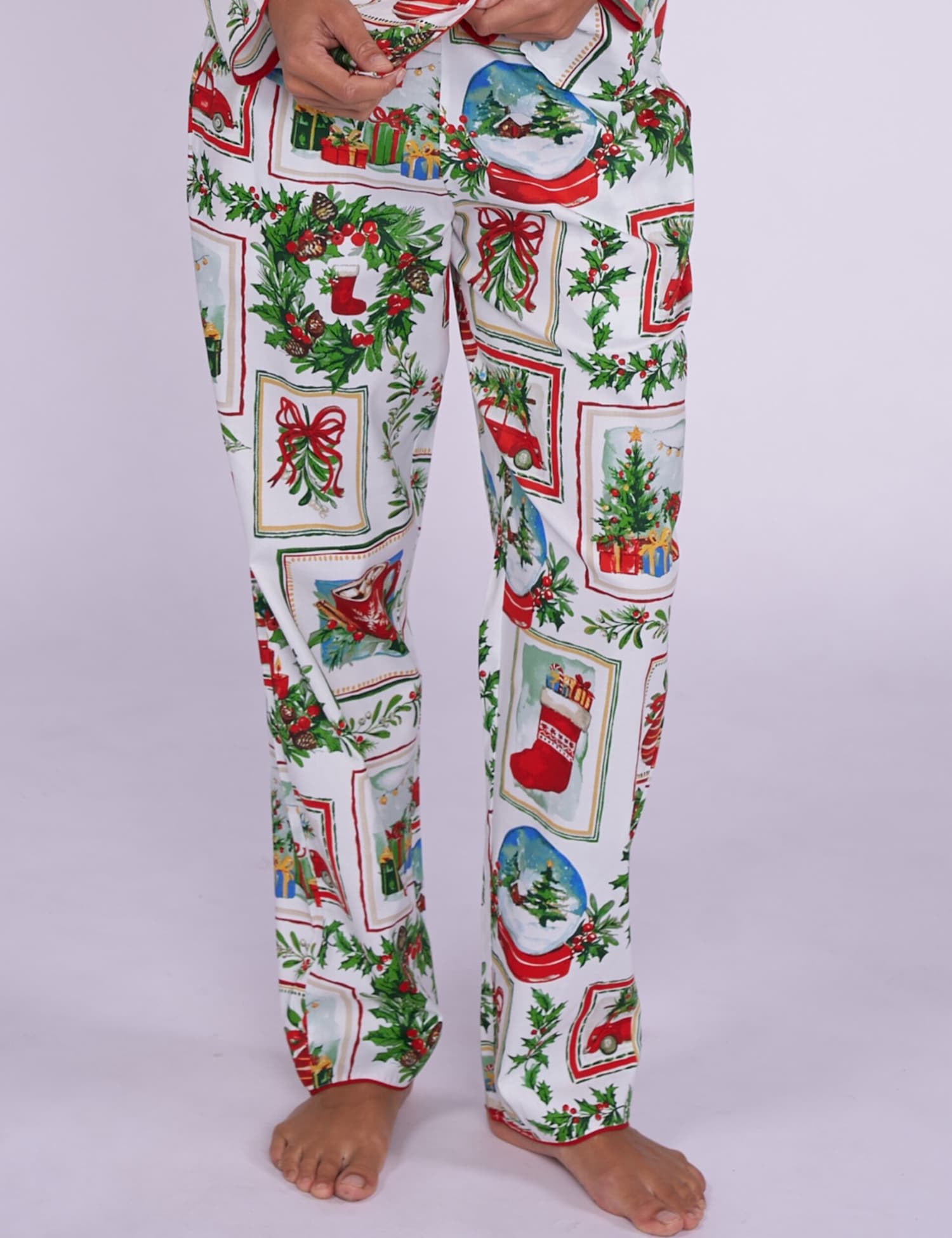 Cyberjammies Cotton Modal Family Christmas Postcard Pyjama Bottoms Red Mix