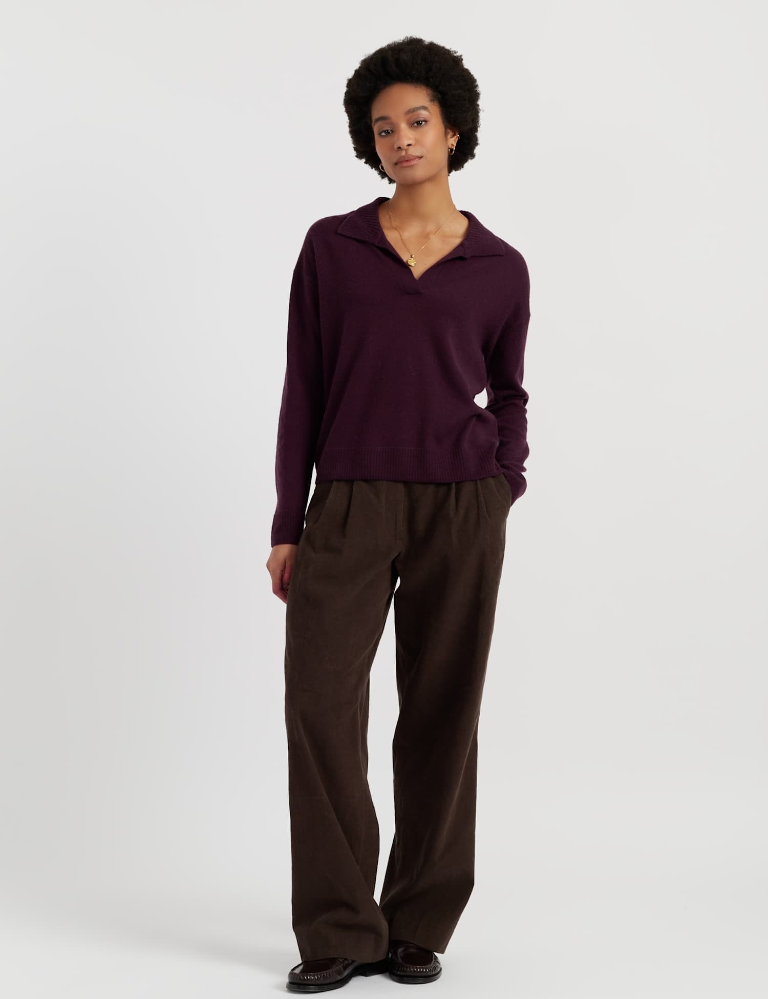 Chinti & Parker Wool Rich Collared Jumper with Cashmere Plum