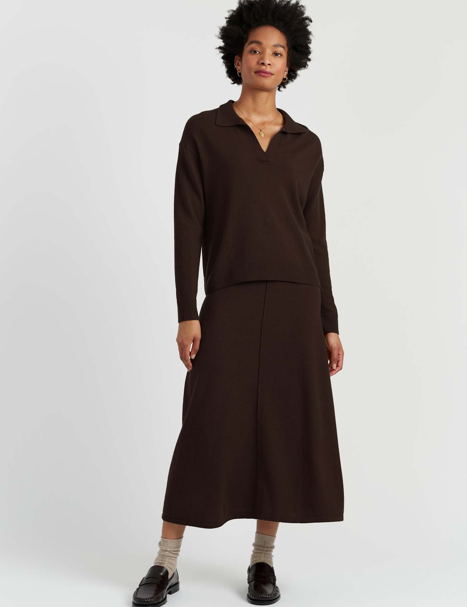 Chinti & Parker Wool Rich Collared Jumper with Cashmere Chocolate