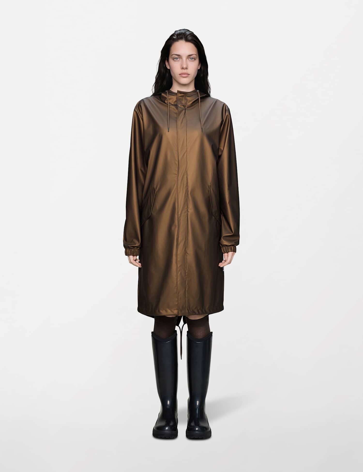 RAINS Fishtail Waterproof Hooded Longline Parka Brown