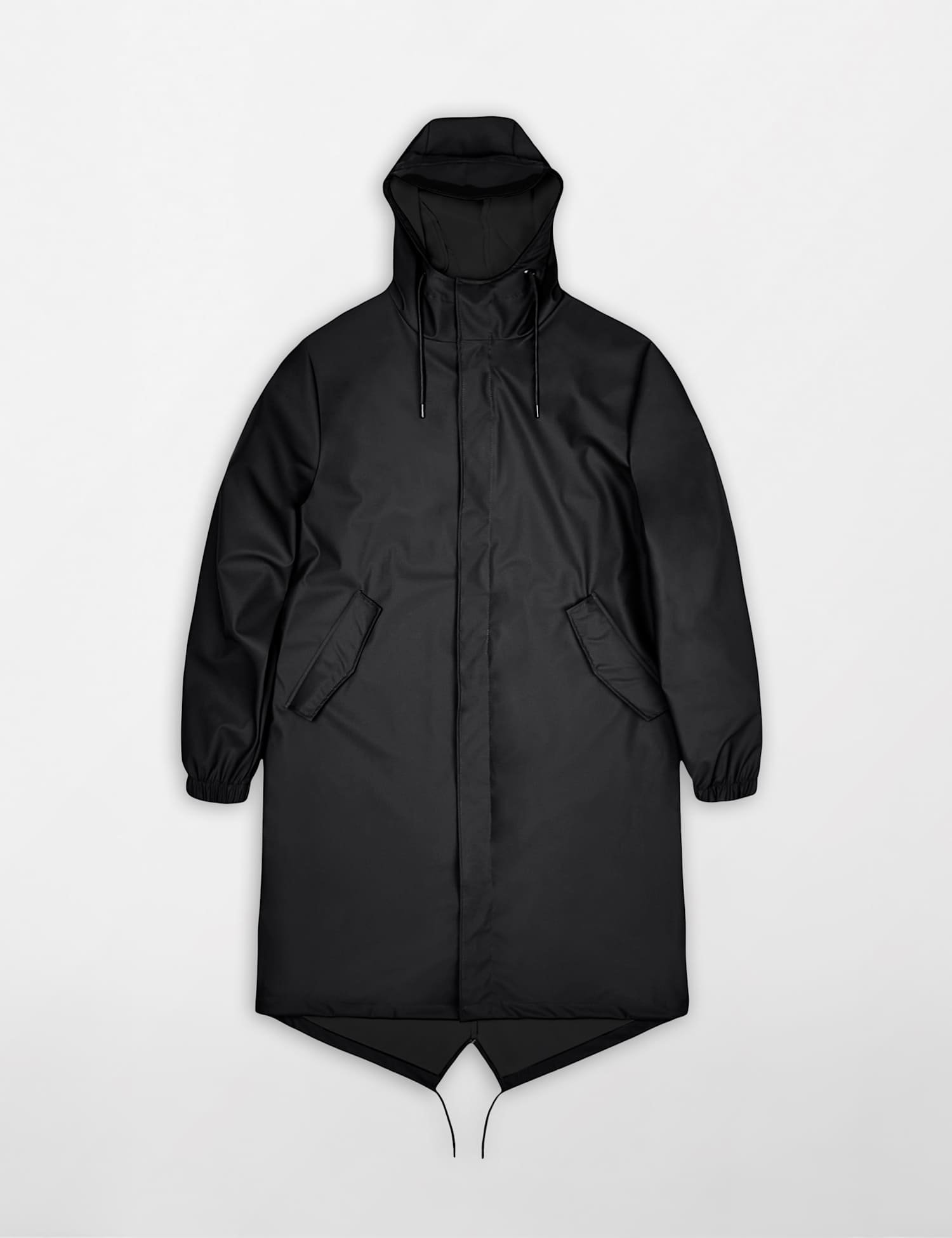 RAINS Fishtail Waterproof Hooded Longline Parka Black