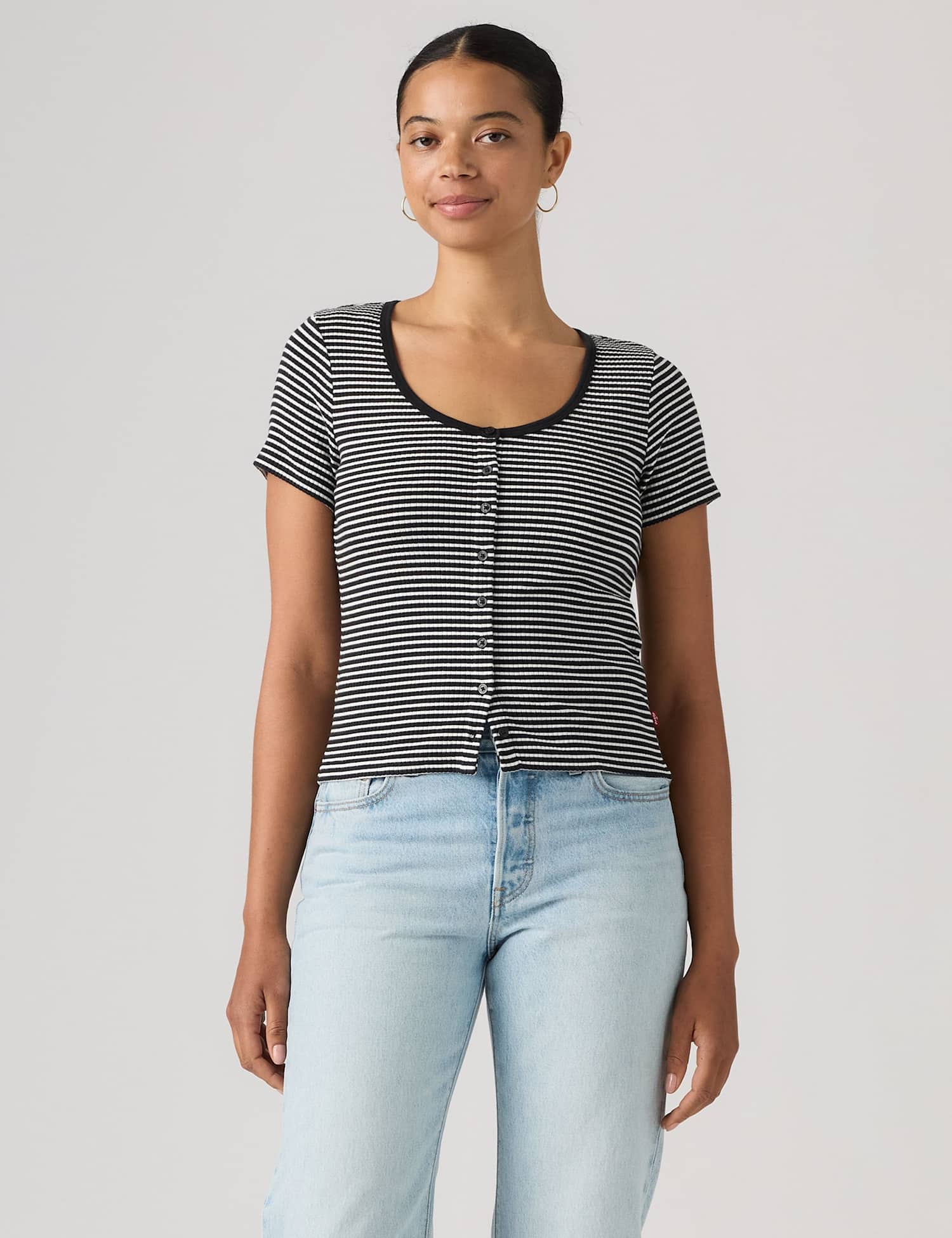 Levi's Cotton Rich Striped Button Through Top Black Mix