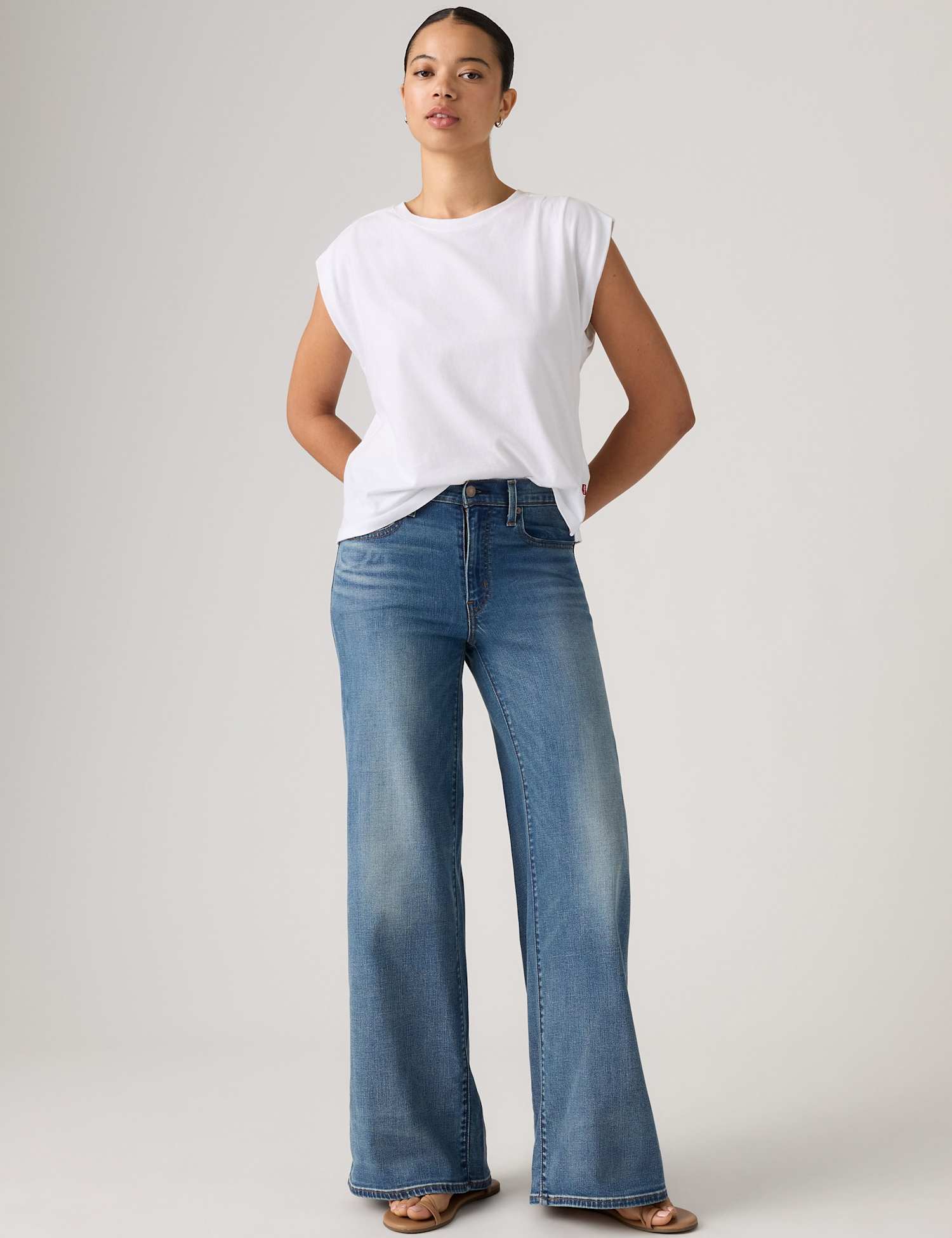 Levi's 728 High Rise Wide Leg Lyocell Blend Jeans Mid Blue