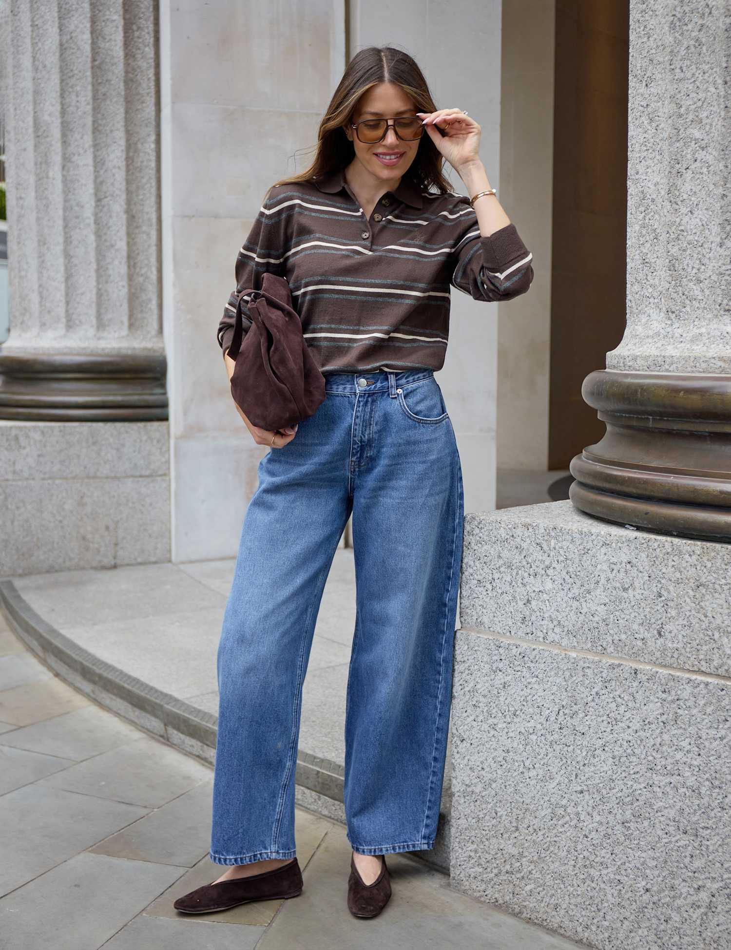 WAT THE BRAND Relaxed High Waisted Barrel Jeans Blue Denim