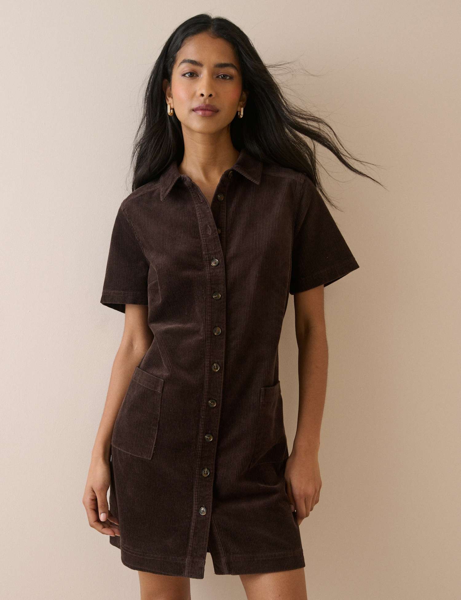 Nobody's Child Cord Mini Shirt Dress Brown