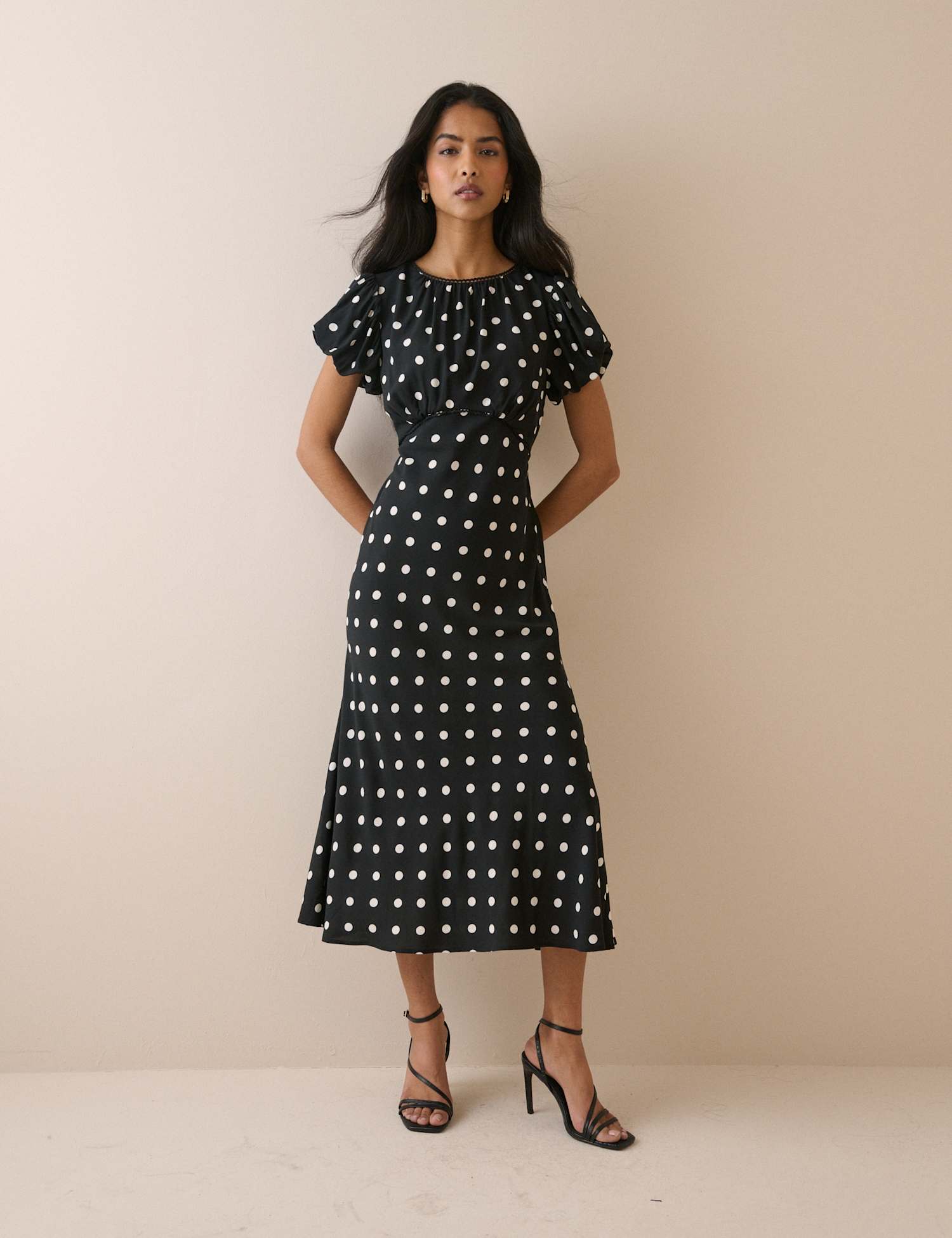 Nobody's Child Polka Dot Midi Skater Dress Black